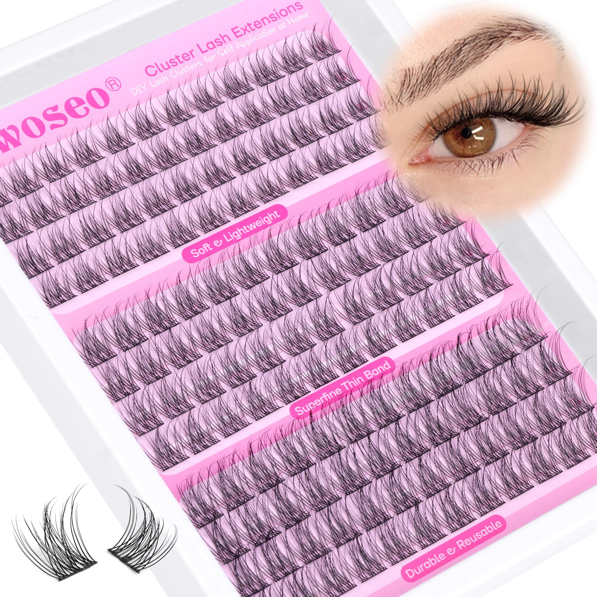 wiwoseo Natural Lash Clusters Wispy Eyelash Clusters Russian Lashes Clusters Lashes Natural Look Eyelashes Cluster Eyelash Extensions Individual Lashes for Beginners (10-14MM)