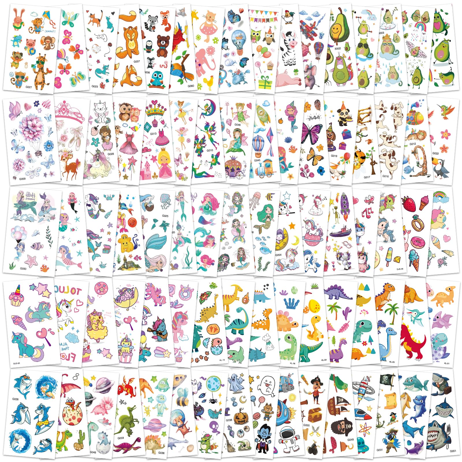 Zhtulck Tattoos for Kids, 600+ Mixed Styles Temporary Tattoos Set Girls and Boys, Waterproof Cartoon Fake Tattoo Stickers Set for Kids Party Bags Birthday Present Favors Supplies (80 sheets)
