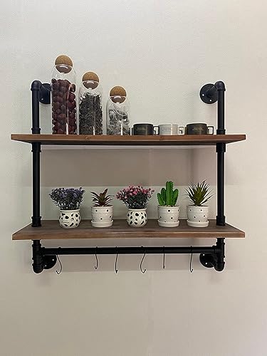 Miniatura 6 de ROGMARS - Estantería industrial para tubos de baño, con barra para toallas, estantes flotantes rústicos de 30 pulgadas, estante de pared para tubos