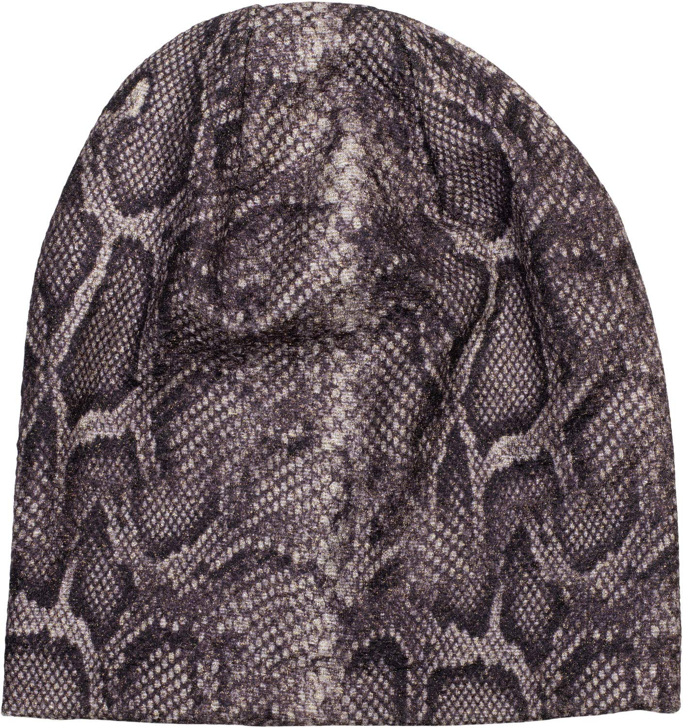 styleBREAKER Ladies Beanie Cap with Snake Python Pattern and Glittering Surface, Slouch longbeanie 04024174, Color:Dark Brown