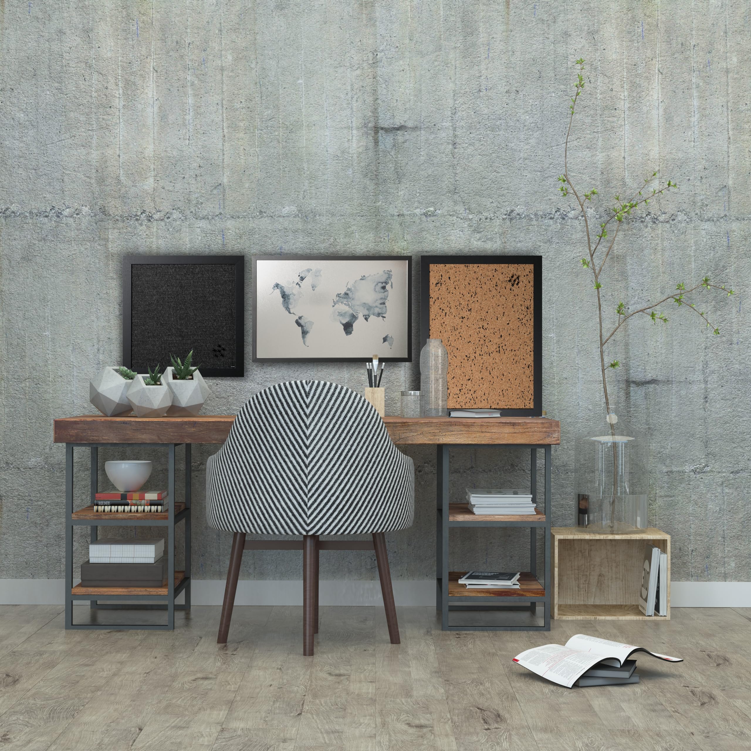 Bi-Office, Lavagna Ink Mappa del Mondo, Finitura Argento Magnetica Cancellabile a Secco, Cornice Nera MDF, 60x40cm