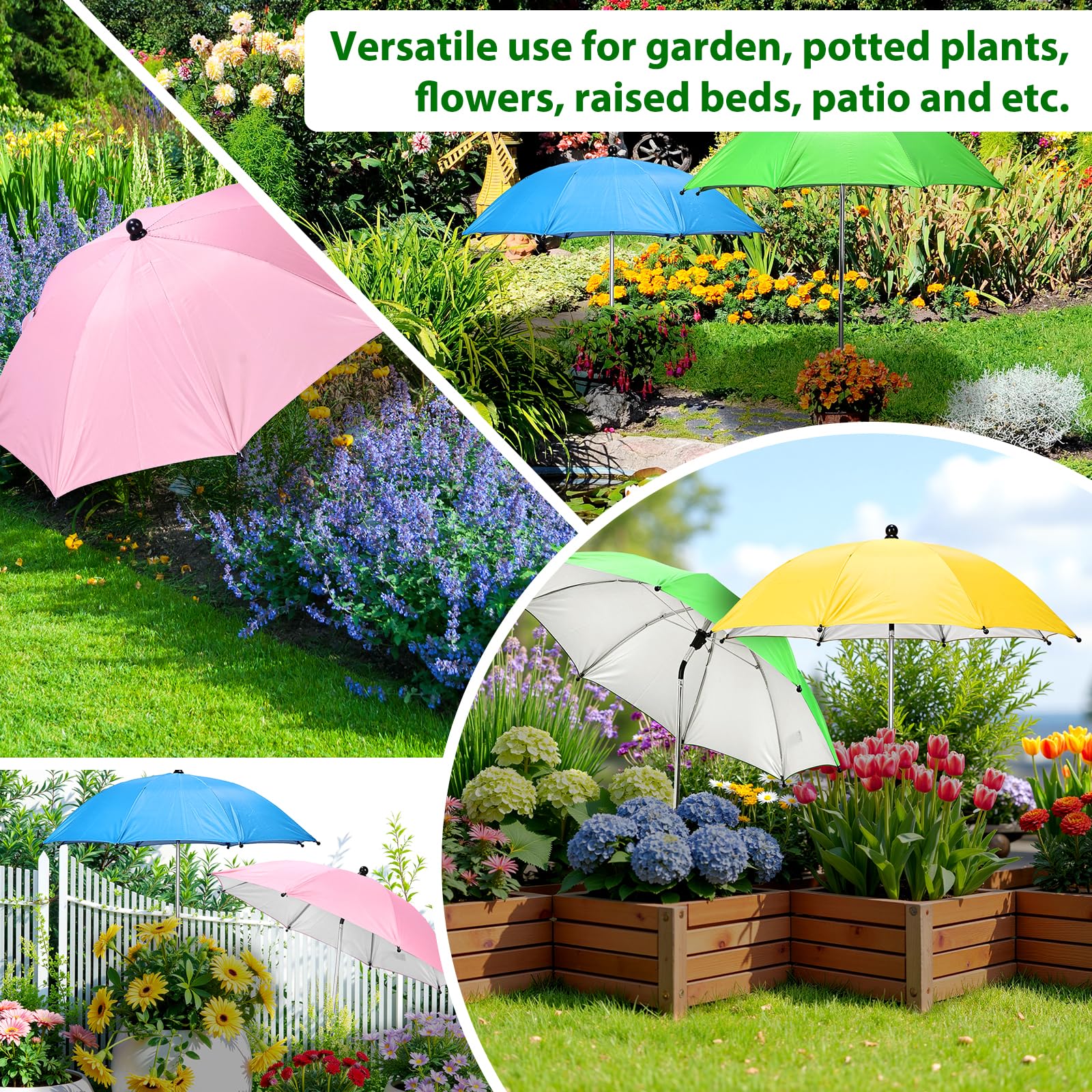 Ombrelli per piante da esterno, 4 pezzi regolabili in altezza e angolo da giardino per ombrelloni da sole e pioggia, 63 cm, grande set di ombrelloni per piante in vaso, aiuole da giardino e fiori