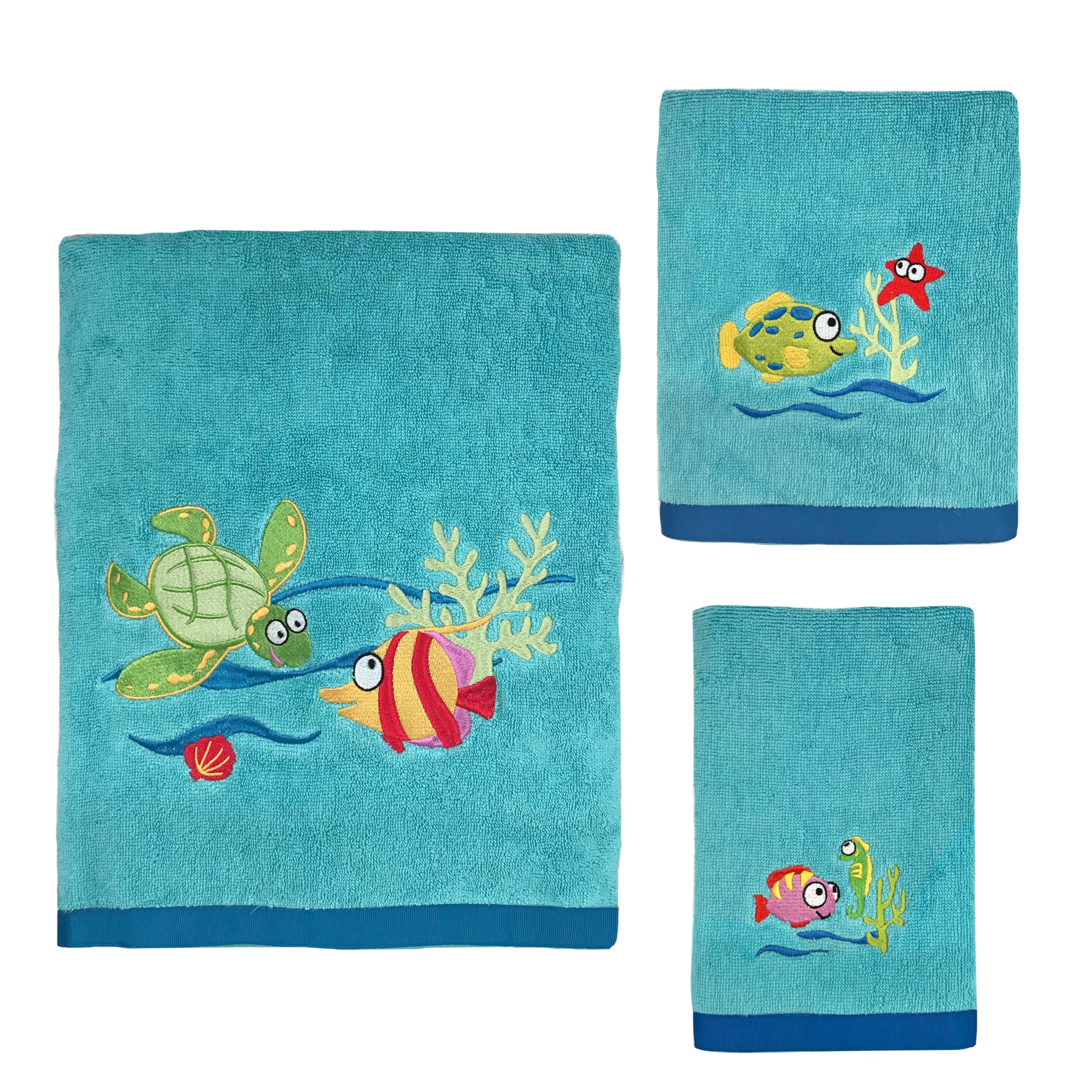 Allure Home Creation Fish Tails 3-Piece Towel Set-Cotton with Embroderies