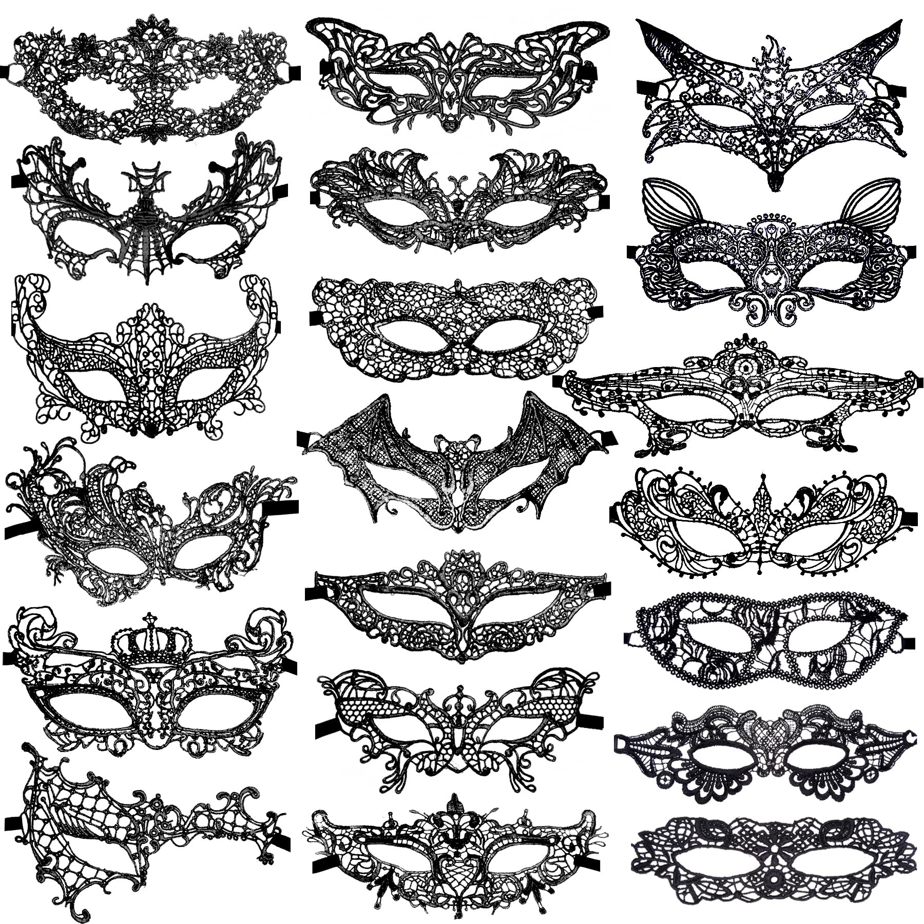 SIQUK 20 Piezas Máscara de Mascarada de Encaje Máscaras Venecianas Máscaras de Encaje para Fiesta de Baile Veneciano Carnaval