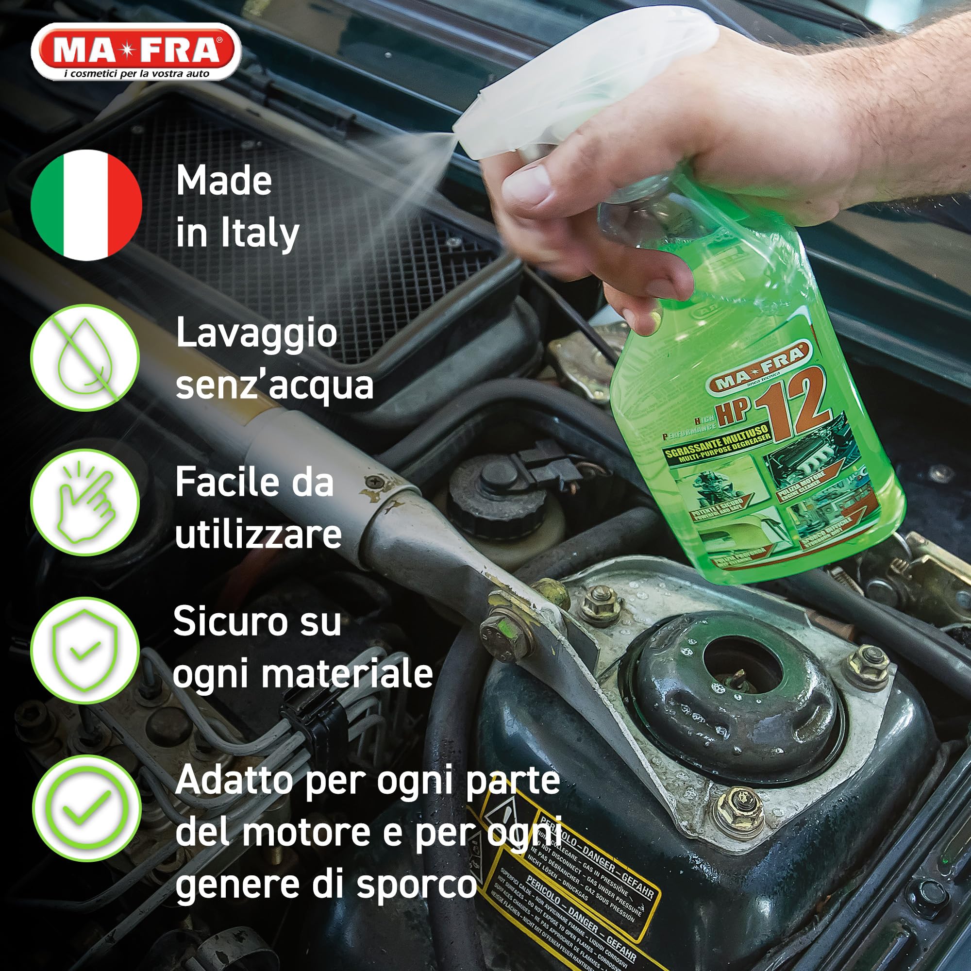 Ma-Fra, HP12, Sgrassatore Universale Multiuso con Formula Attiva, Adatto a Tutte le Superfici, Potente e Sicuro sulle Parti Trattate, Ideale per Pulizia Auto, Moto e Camper, Formato 4500ml, P0849