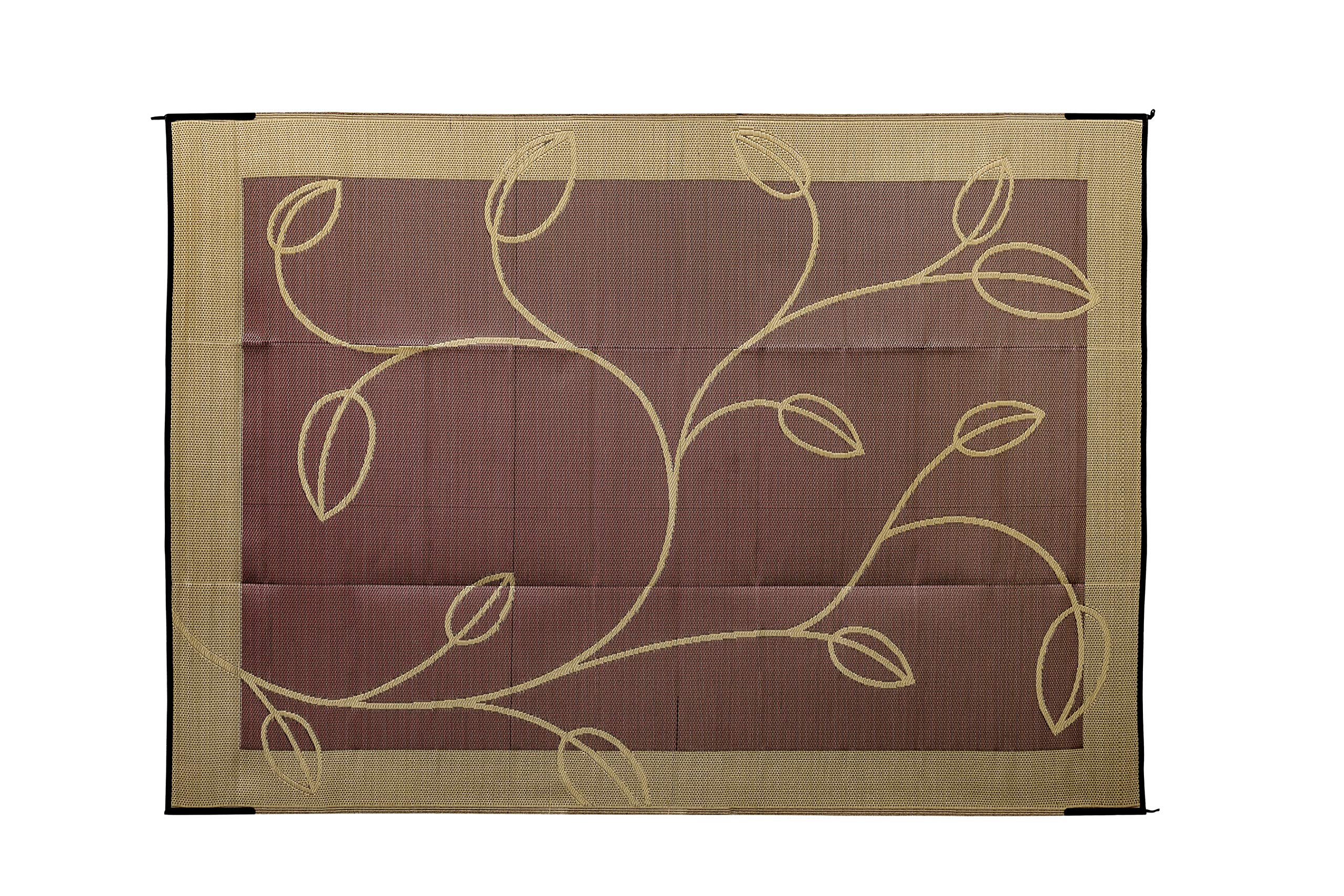 Photo 1 of Camco 42855 9 by 12 Foot Reversible Brown Tan Leaf Design Breathable Portable Outdoor UV Coated Patio Mat Pad Rug for Picnics and Camping