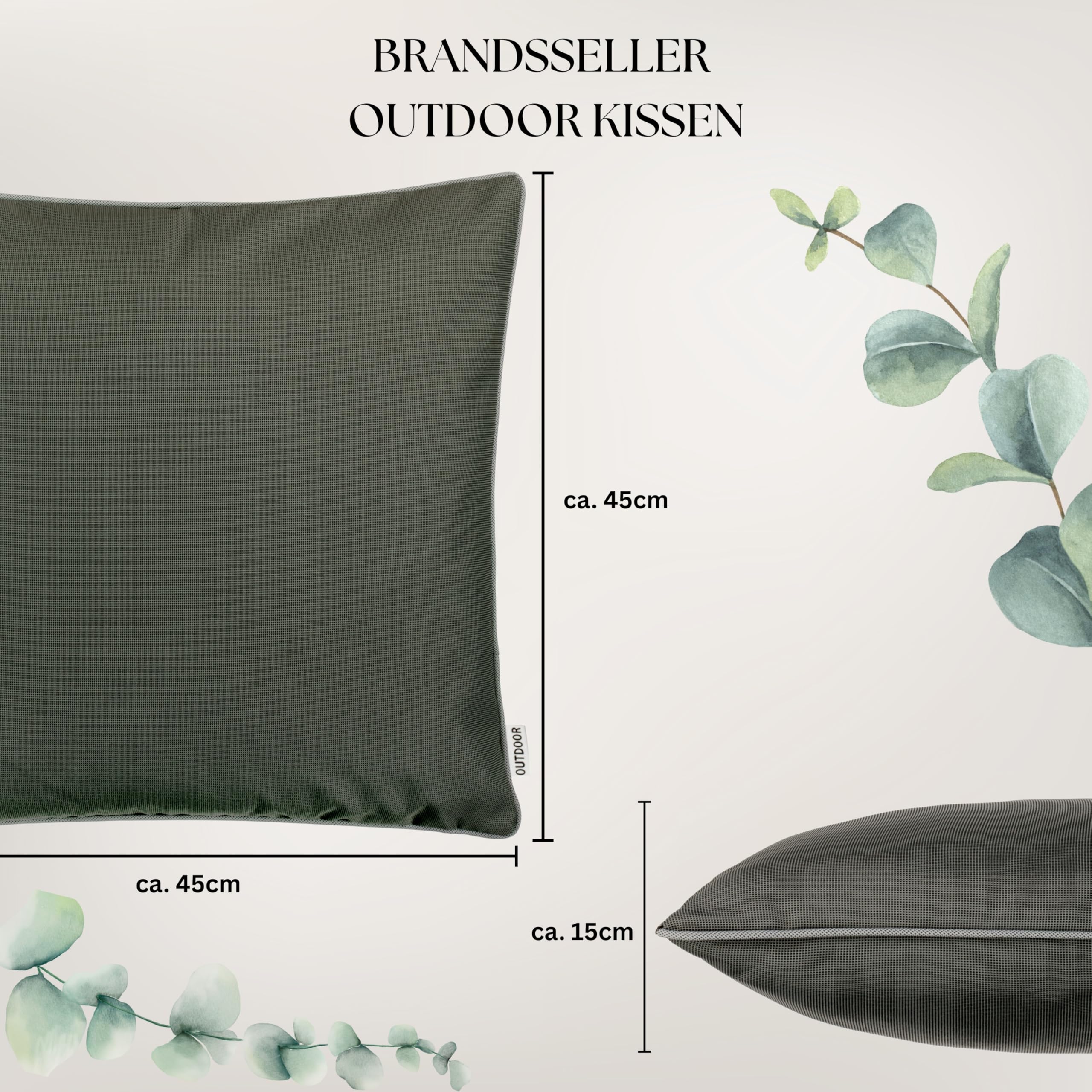 Brandsseller Lot de 2 Coussin d’extérieur 45x45 cm – Coussins décoratifs imperméables avec Passepoil – Résistants aux intempéries pour Jardin, Balcon, Terrasse et Canapé - Anthracite