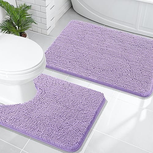 Miniatura 142 de OLANLY Juego de 2 alfombras de baño, tapetes de baño de felpilla suave y absorbente y tapete para inodoro con contorno en forma de U, alfombra de