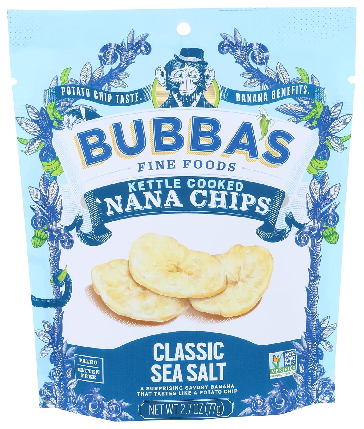 Bubbas Fine Foods Classic Sea Salt Kettle Cooked 'Nana Chips, 2.7 OZ
