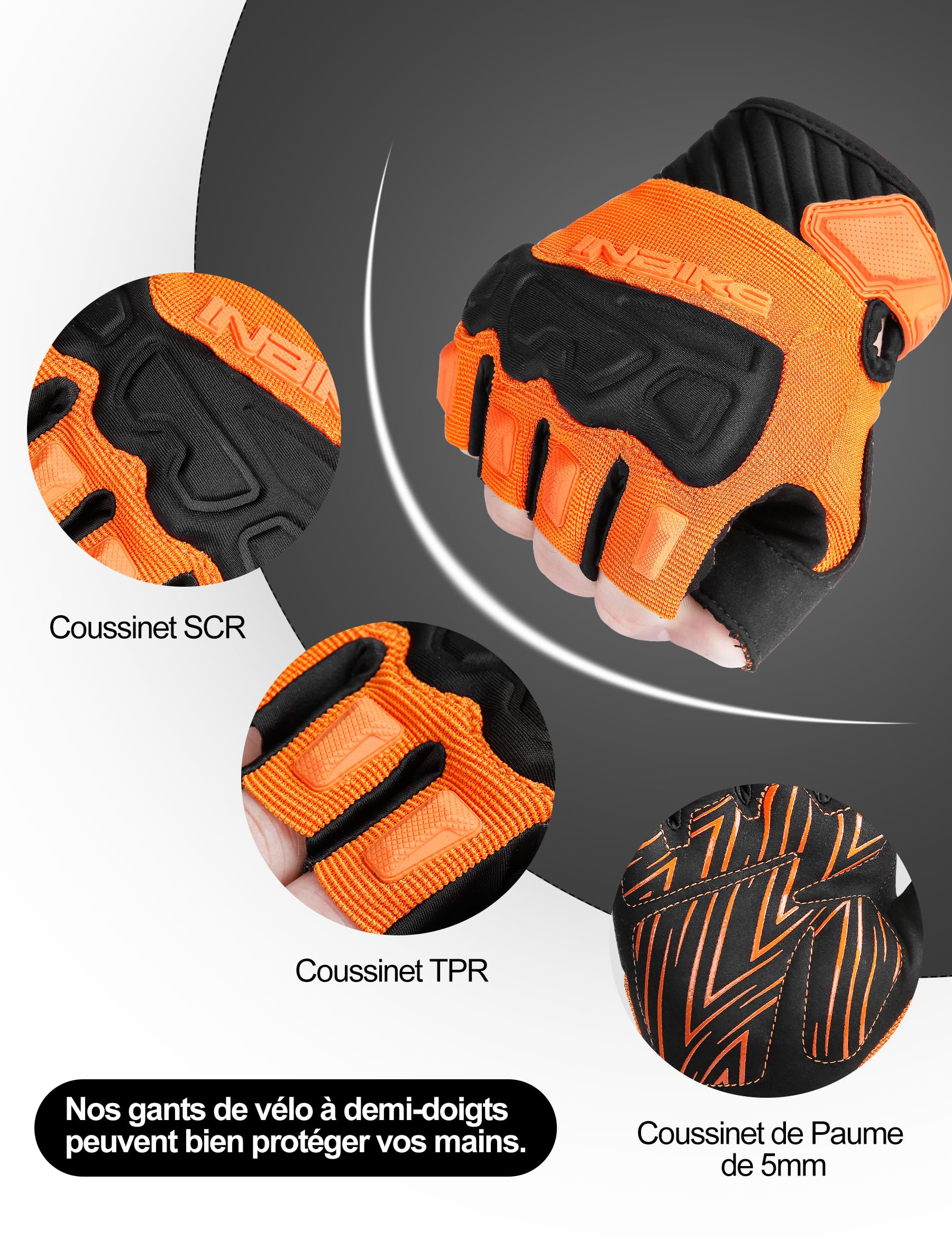 INBIKE Gants de Cyclisme Demi-Doigts MTB VTT Rembourré Mitaines été Antichocs Antidérapants Respirant