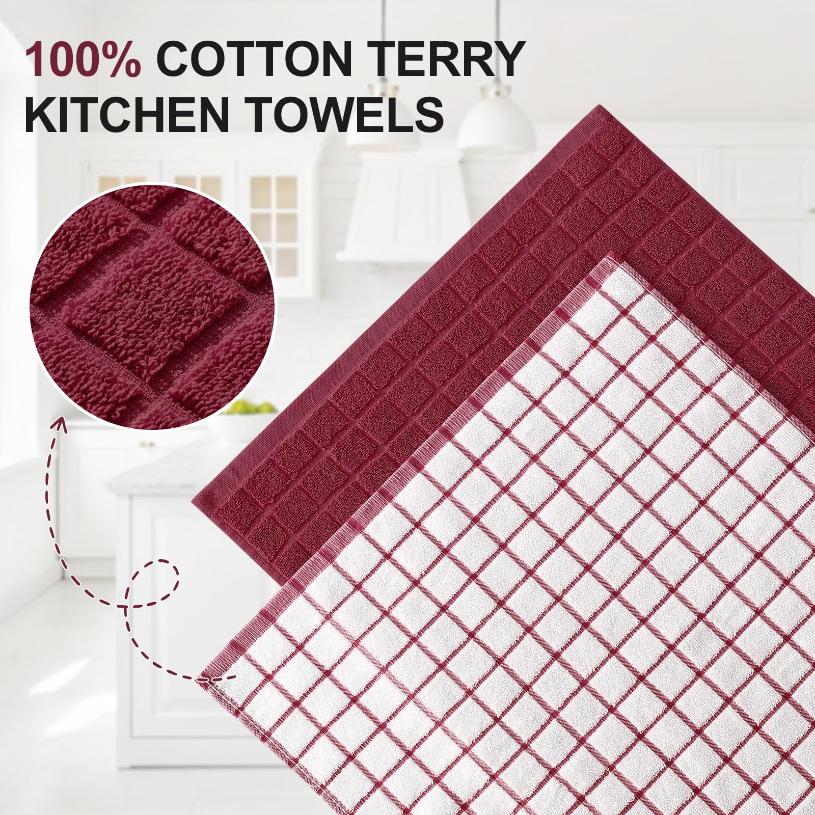 Homaxy Lot de 6 torchons de cuisine en coton de qualité supérieure 40,6 x 71,1 cm, grands torchons de cuisine naturels filés à l'anneau de 390 g/m², torchons de cuisine en éponge super absorbants