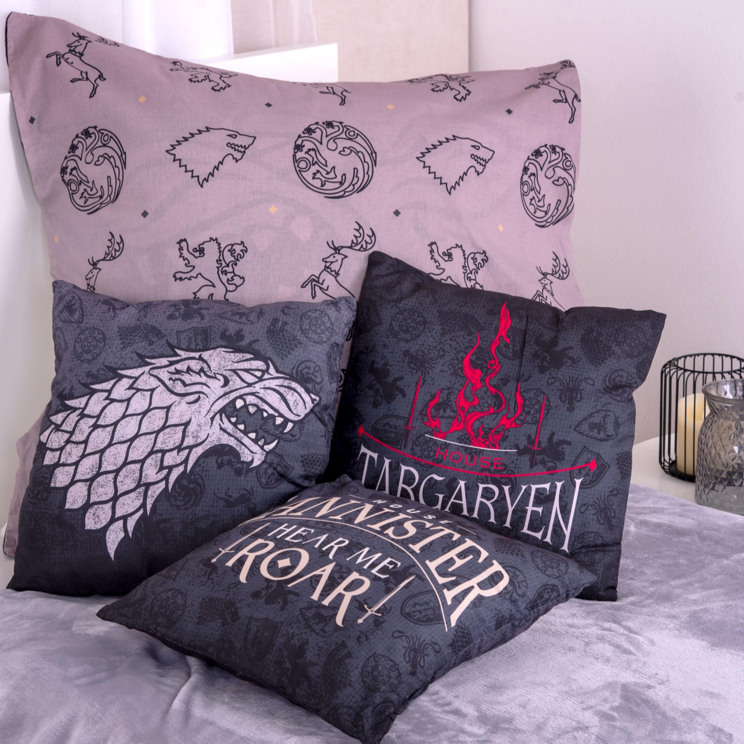 Herding Game of Thrones - Set da 3 cuscini decorativi e morbidi, da coccole, 100% poliestere, 40 x 40 cm