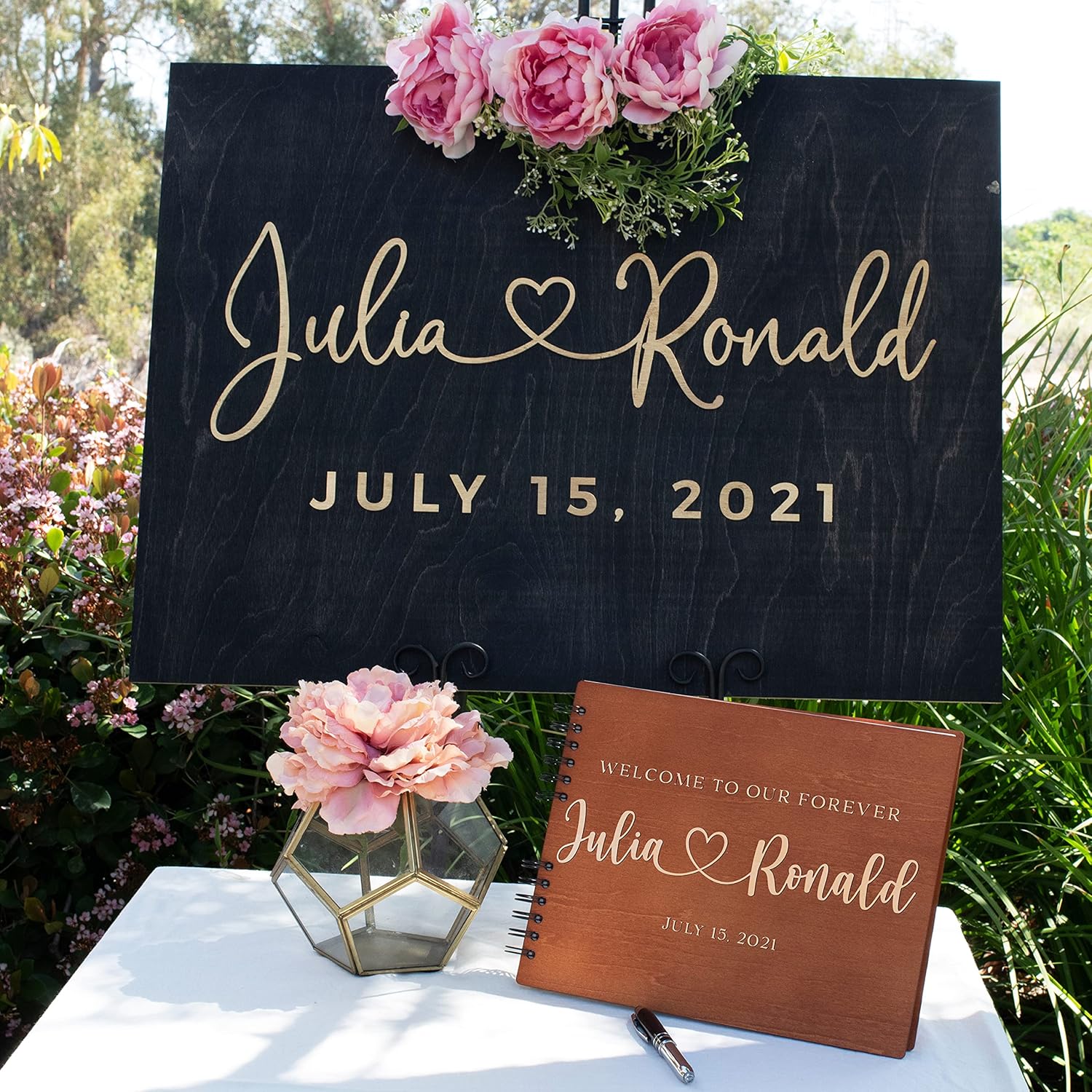 Wedding Guest Book Personalized with 9 Designs & 5 Rustic Colors - Small - Customized Guestbook Registry Sign-in with Name - Date, Hard Cover Laser Engraved Guest Book
