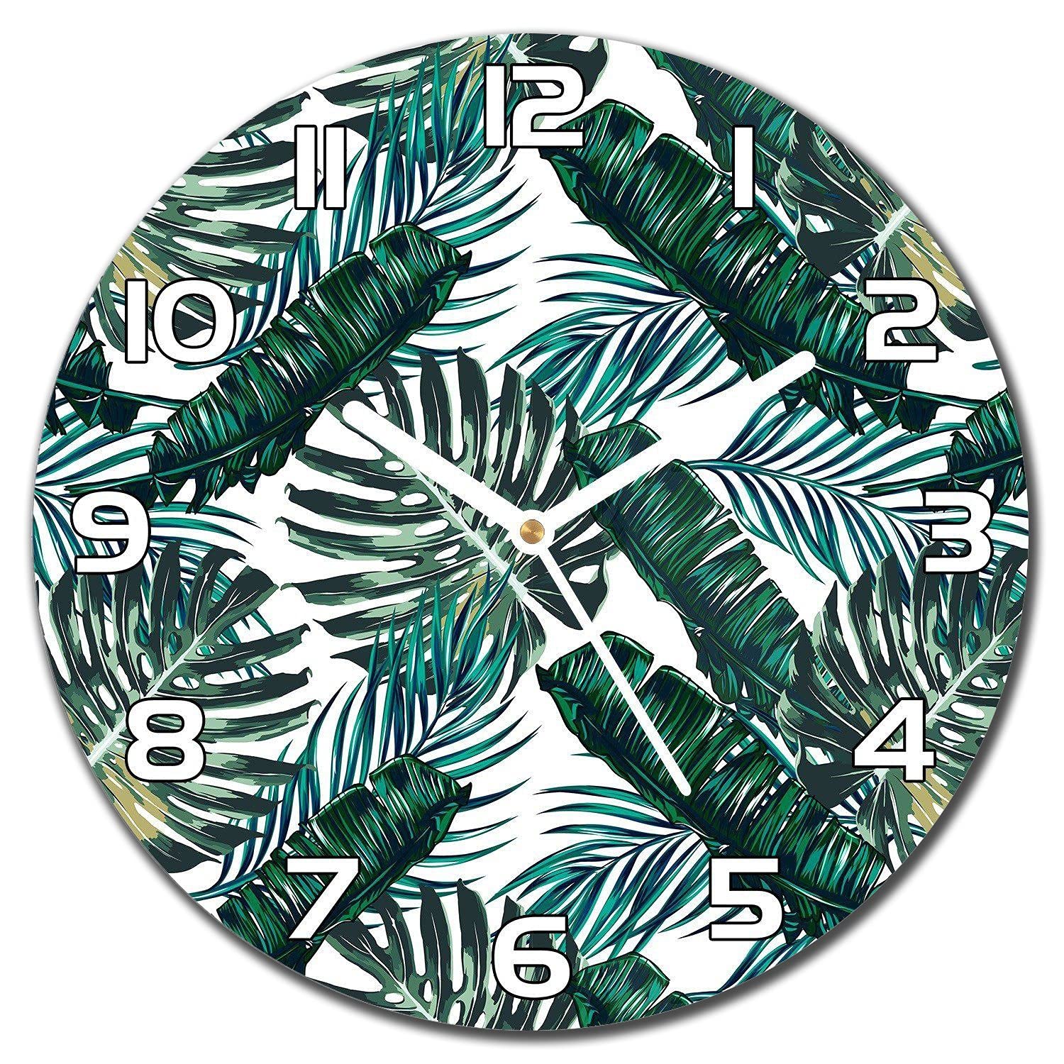 Horloge en Verre de Sécurité Murale Impression Haute Définition Monstera 30 cm