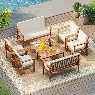 COSTWAY 8 Pieces Acacia Wood Conversation Set, Acacia Wood Porch Chairs ...