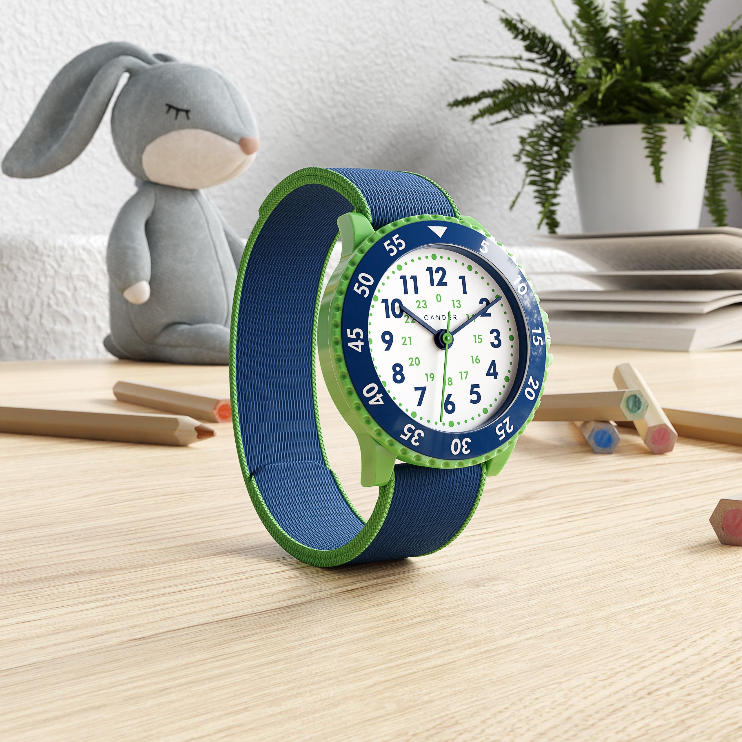 Cander Berlin MNA 0330 D Montre d'apprentissage analogique pour enfant avec fermeture Velcro Étanche 3 ATM