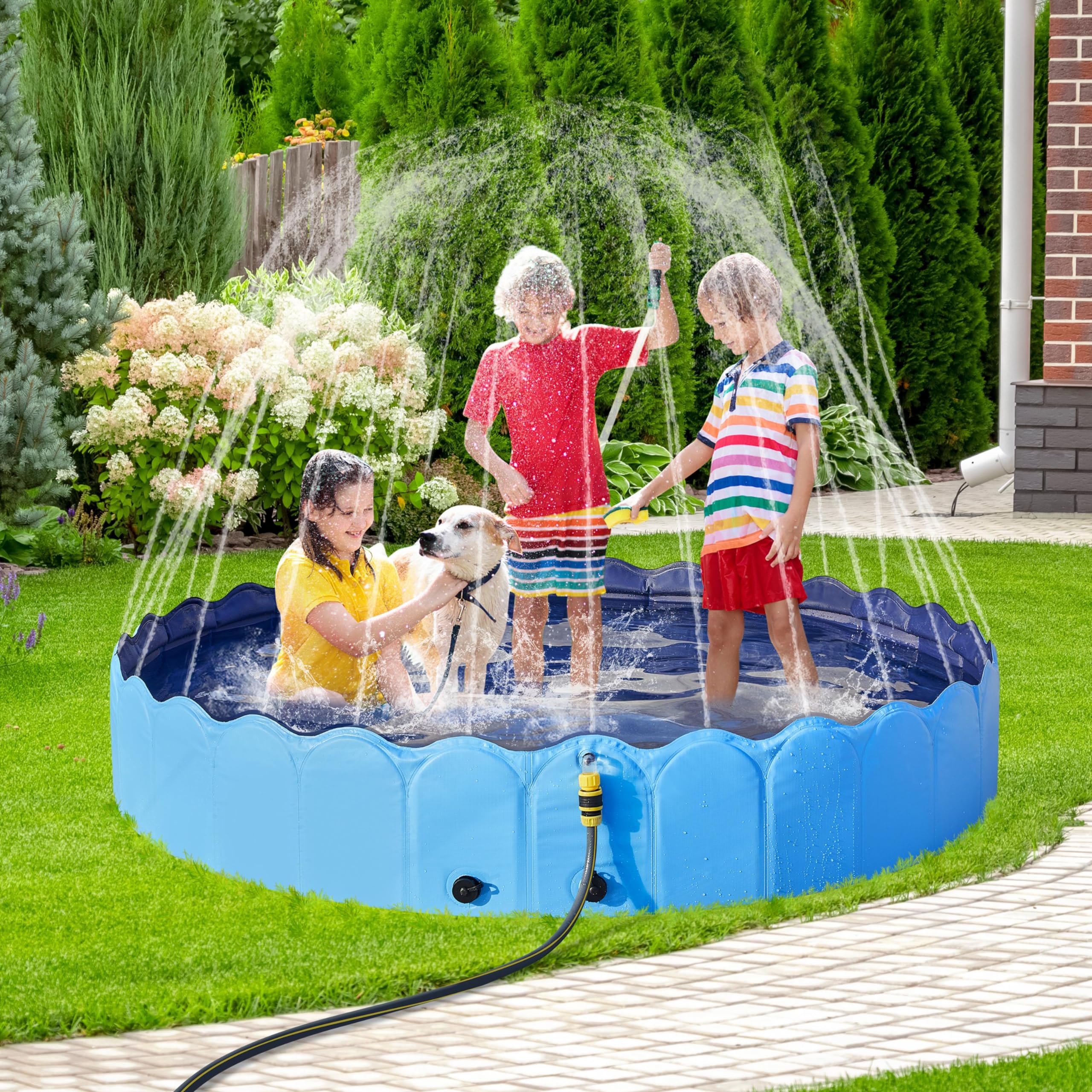Yaheetech Piscina para Perros Plegable Bañera para el Verano Antideslizante para Interior/Exterior Jardín, Azul XXXL