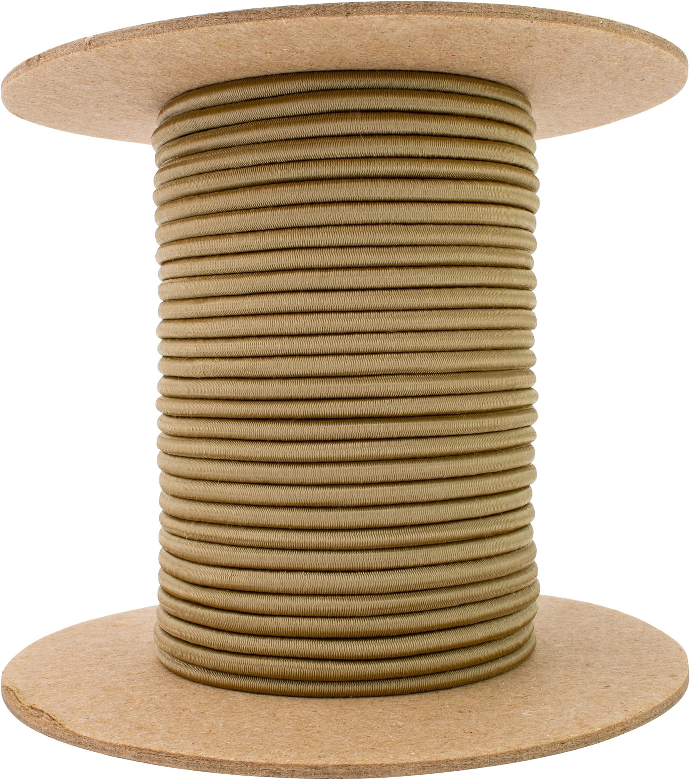 TOUGH-GRID Shock Cord - 100% Stretch! Great for Emergency Supply, Hiking, and Crafts - 100% Nylon Sheath Grizzly (Coyote) Brown - 100Ft., 1/8" Diameter