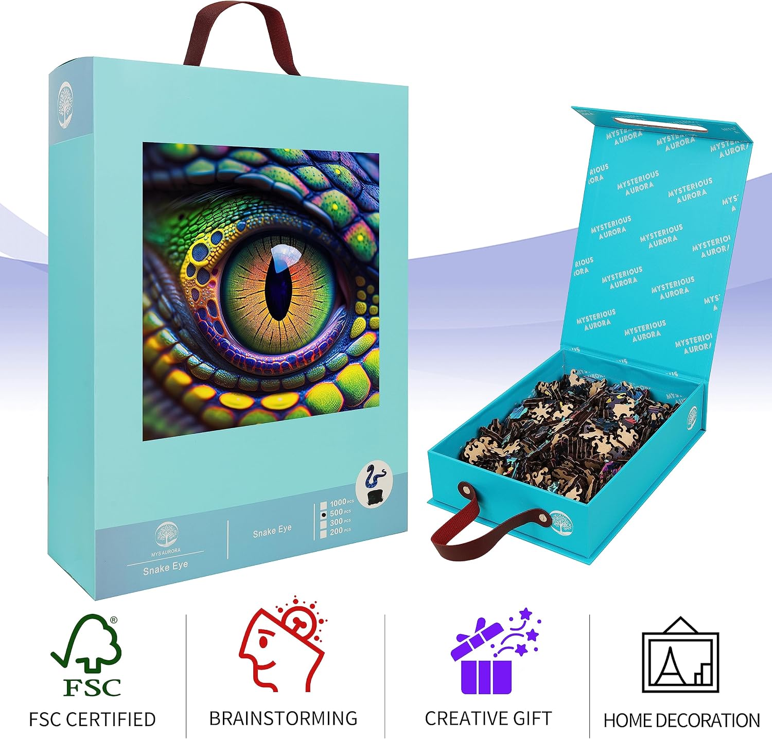 Wooden Jigsaw Puzzle for Adults and Kids Unique Shape Wood Colorful Beautiful Box Fun Challenge Brain Health Family Game Creative Gift for Friends Rompecabezas Madera(Snake Eye 500pcs)