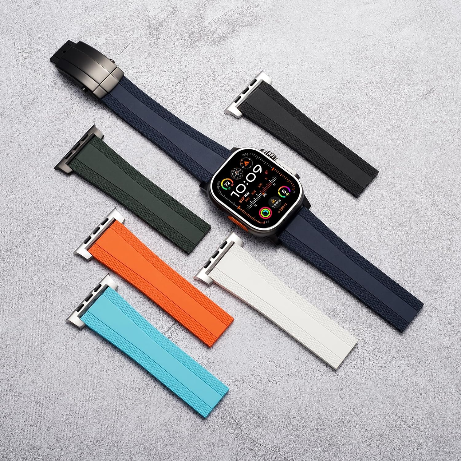 Ocean Luxe Band For Apple Watch Ultra 2 Bands for Men 49mm 46mm 45mm 44mm, Rubber Rugged Silicone Strap with Metal Connector for iWatch Series 10 9 8 7 6 5 4 3 2 1 SE