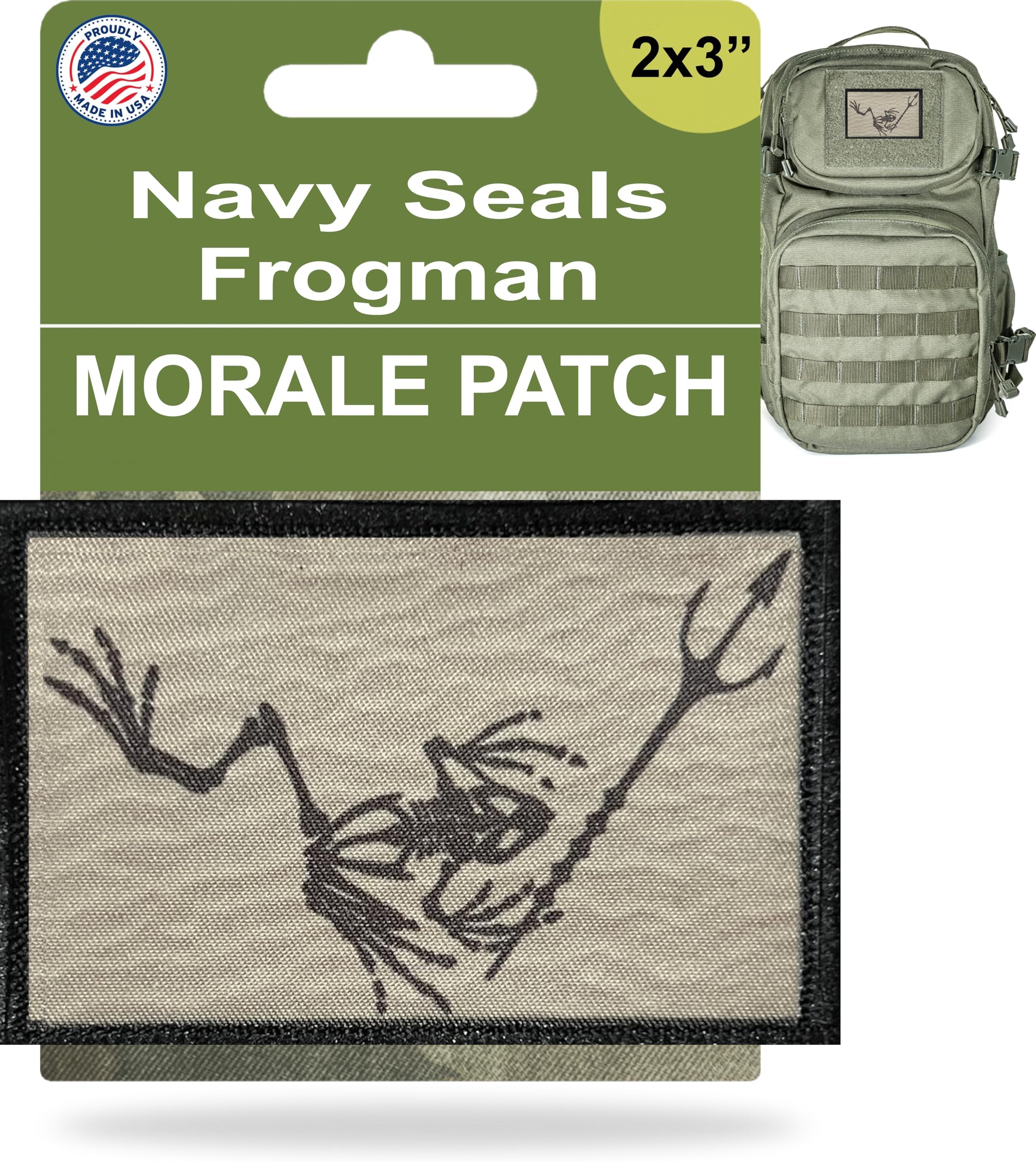 RedheadedTshirts - Navy Seals Frogman Trident Morale Patch | 2x3 Frog Skeleton Patch for Your Plate Carrier Accessories, Tactical Vest Gear, hat & Backpack | Made in The USA
