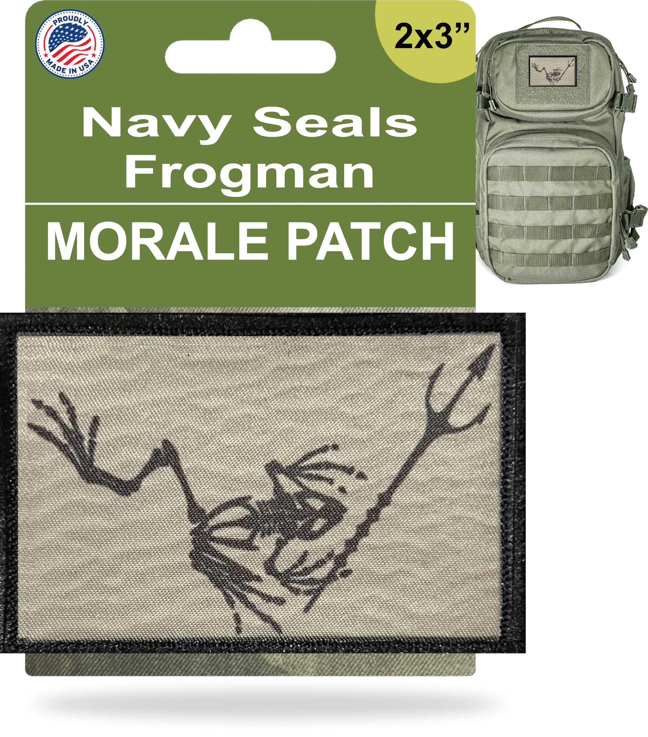 RedheadedTshirts - Navy Seals Frogman Trident Morale Patch | 2x3 Frog Skeleton Patch for Your Plate Carrier Accessories, Tactical Vest Gear, hat & Backpack | Made in The USA