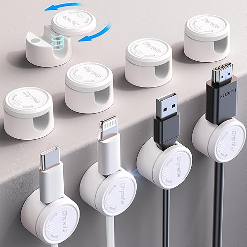 Paquete de 9 clips magnéticos para cables, organizador de cables bloqueo giratorio mejorado, tapa giratoria de 360, gestión de cables, soporte de