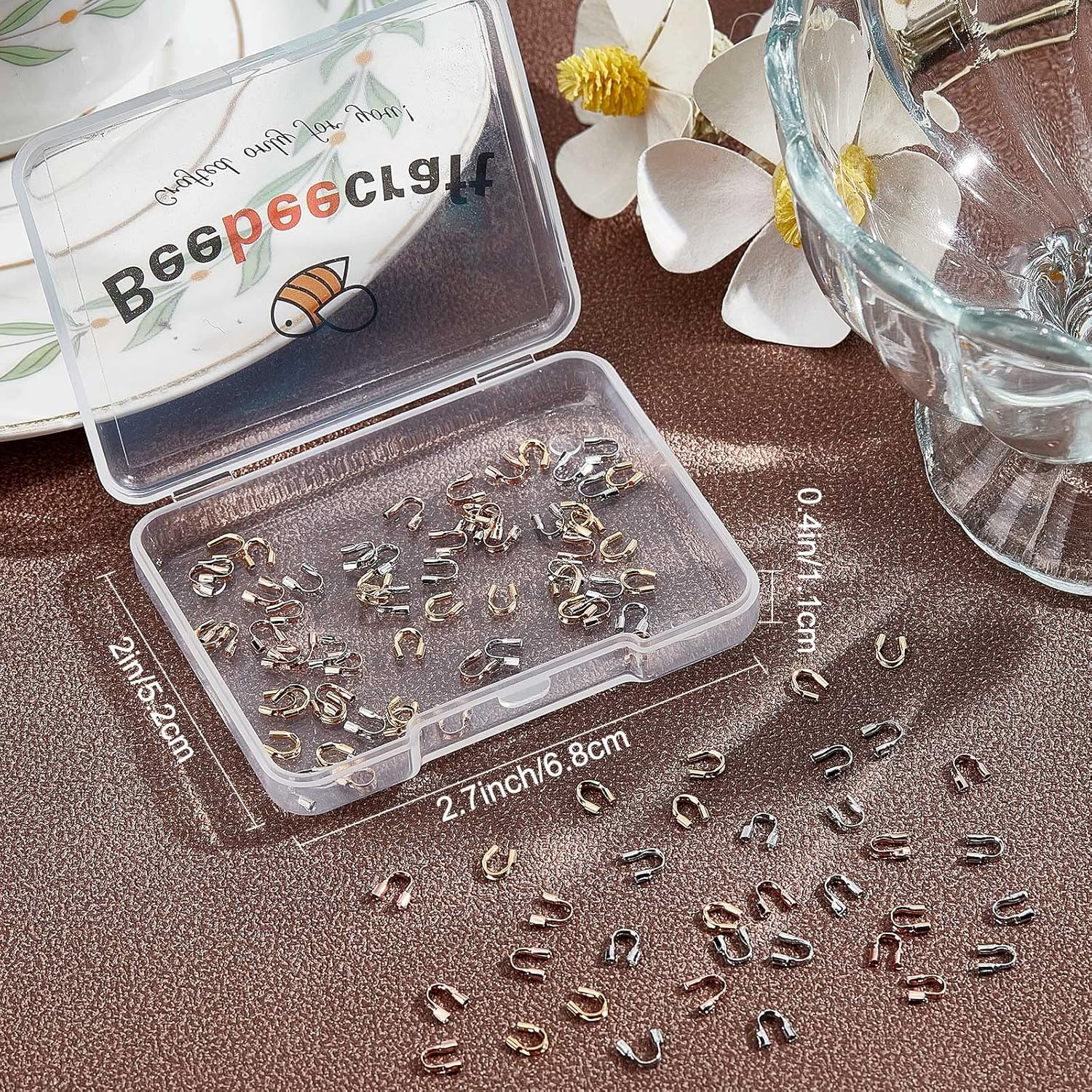 Beebeecraft 120Pcs 3 Colors Wire Guardian 18K Gold Plated U Shape Wire Guard Loops Thread Protector with 0.6mm 0.6mm for Jewelry Making Bracelet Necklaces - Image 7