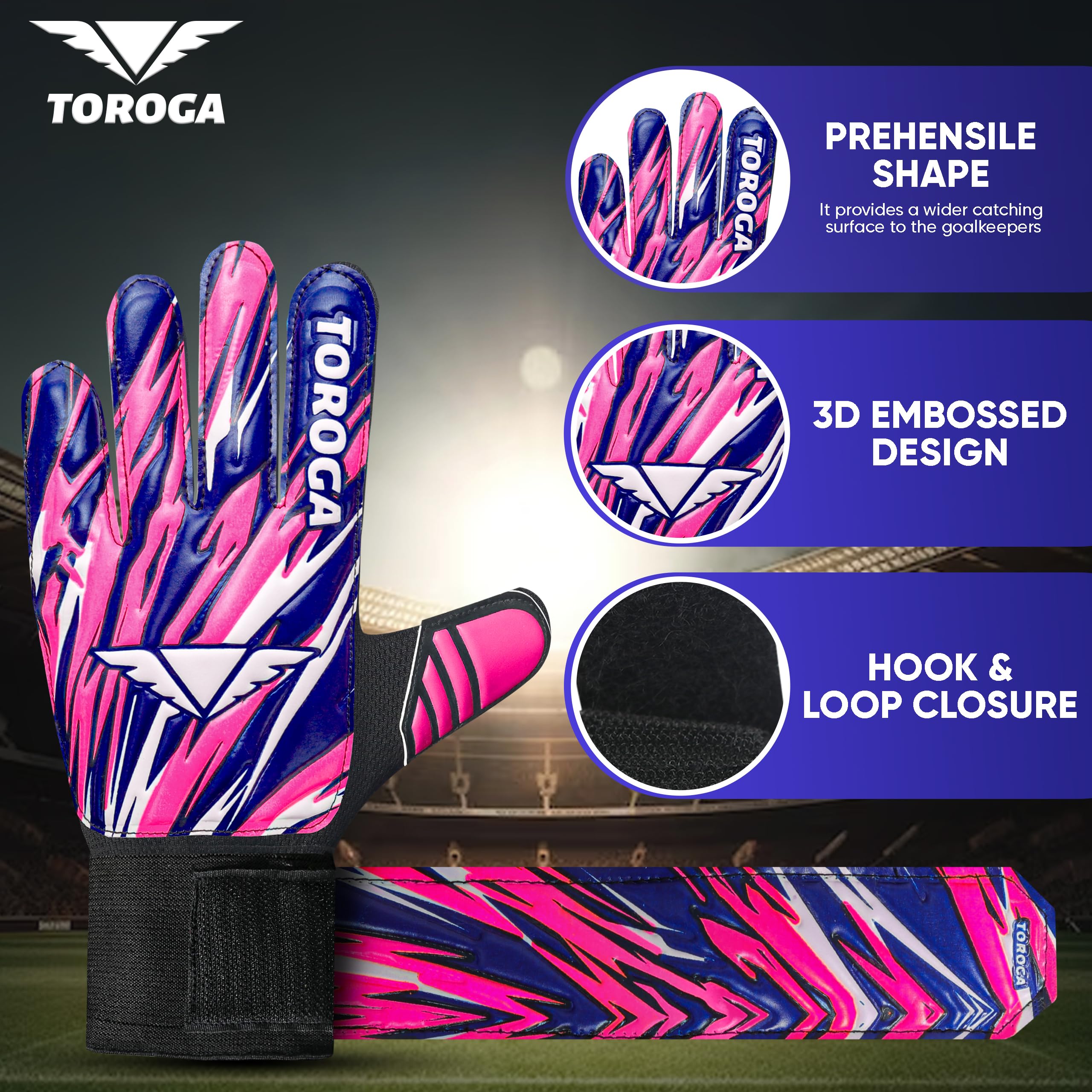 TOROGA Football Goalkeeper Gloves For Boys kids Children Youth Soccer Goalie Glove with Super Grip Palms (Pink, 2) - Image 3