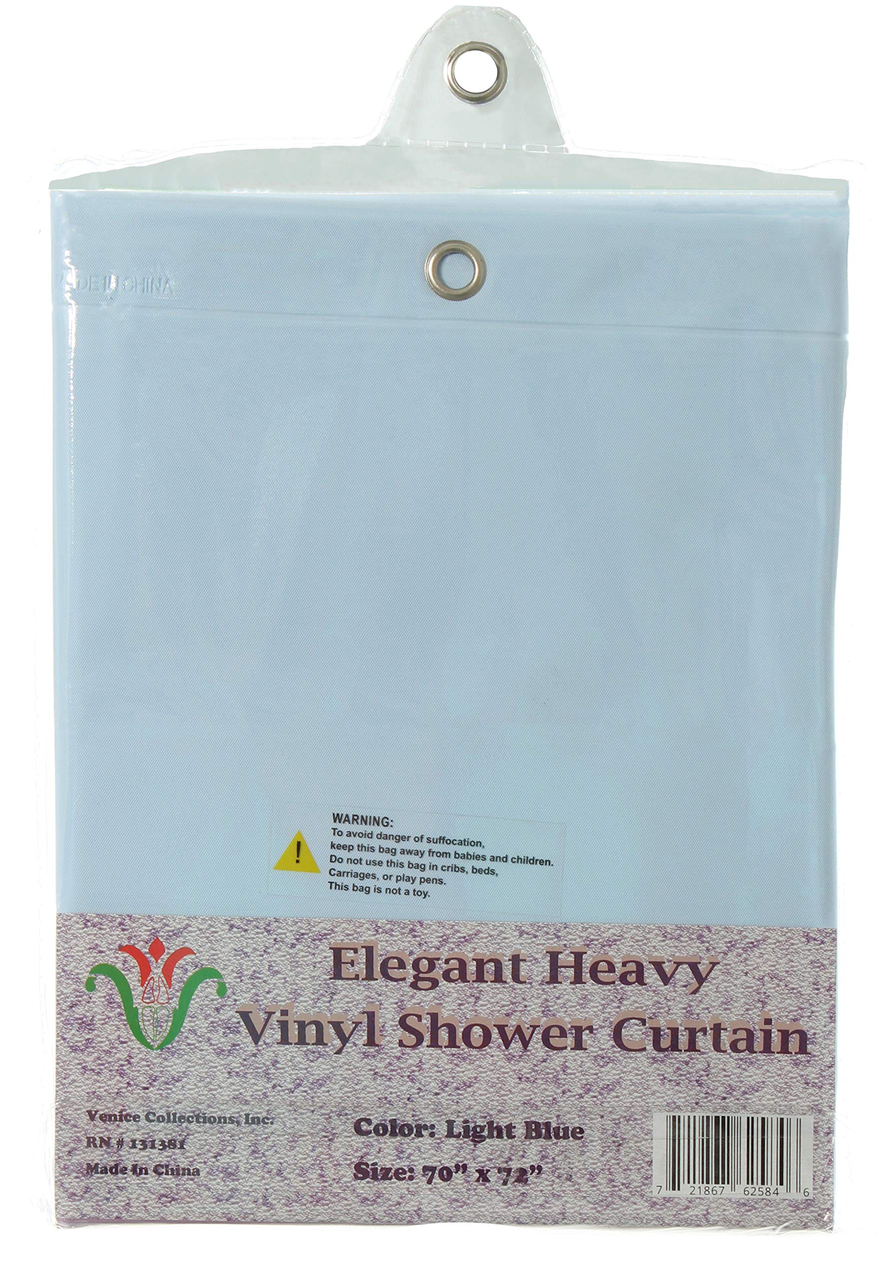 Venice Elegant Home - Cortina de ducha de vinilo resistente con 12 ojales de metal, color azul claro