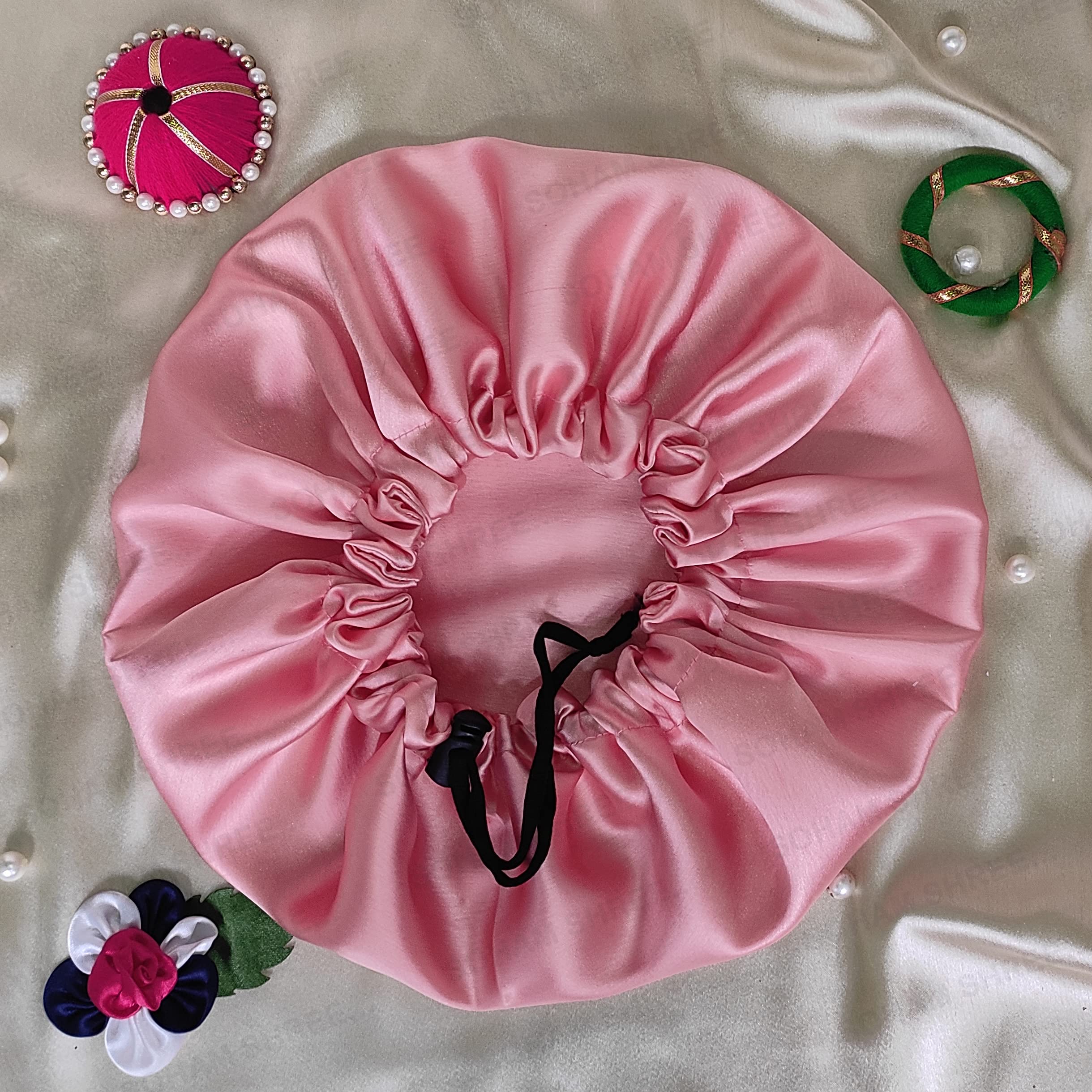 SOHAM SHREE ᵀᴹ Handmade Pure Satin Fully Reversible Luxuries Hair Bonnet satin sleepcap | Adjustable Sleep Cap for Women Girls|Reversible Double Layer Large Sleep Cap (PEACH) 2