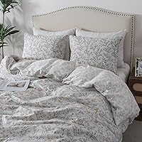 Vista 88 de HoneiLife Juego de funda de edredón floral 100% algodón, 3 piezas, suave, ropa de cama botánica con cierre de cremallera y lazos en las esquinas