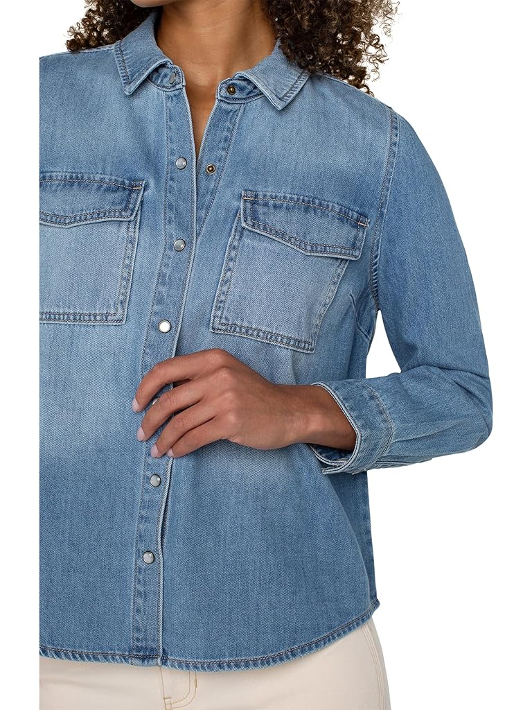 Blue Liverpool Los Angeles Denim Shirt With Patch Pockets