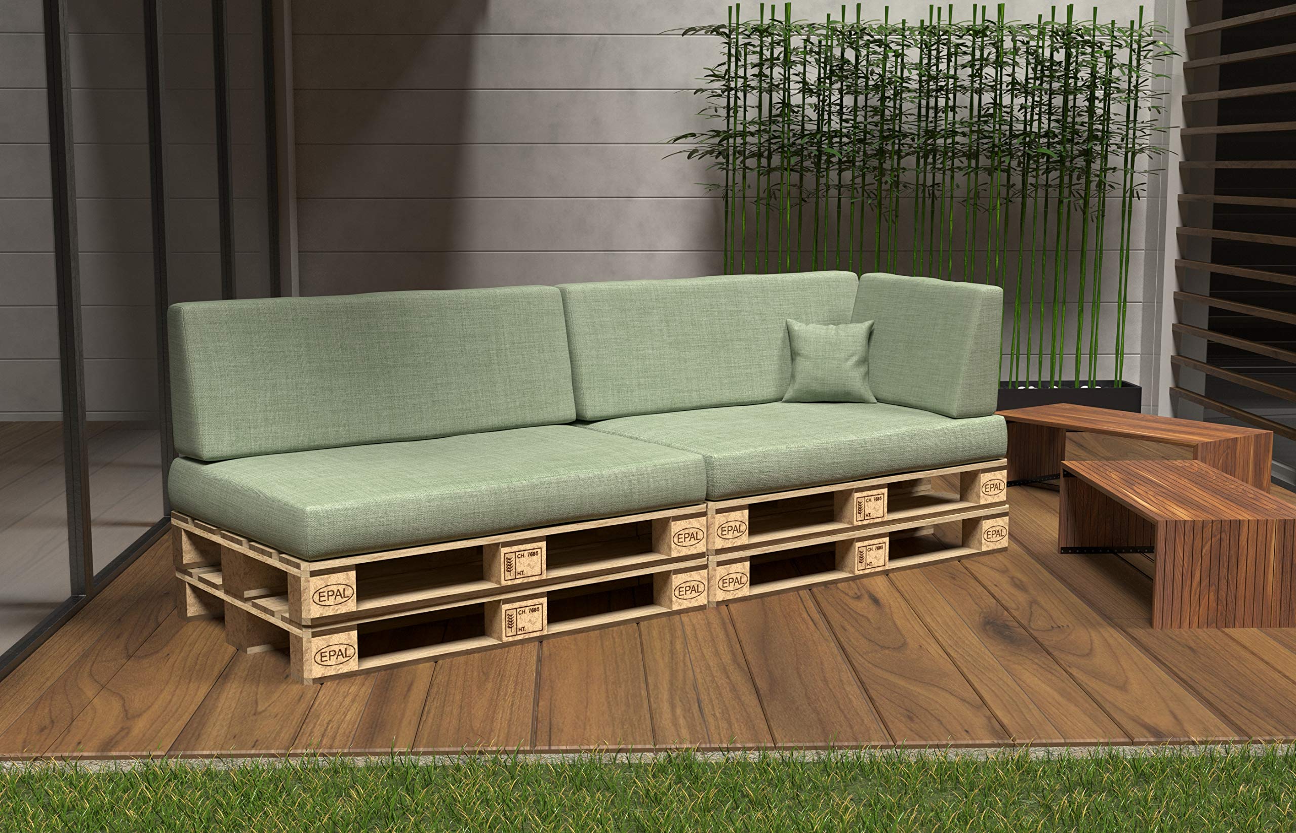 POKAR Euro Pallet Seating Set of 2: 1x seat cushion 120x80cm + 1x back cushion 120x40cm, cold foam, removable covers, Home Garden Furniture DIY, indoor outdoor pillow, without pallets, Beige — view 311