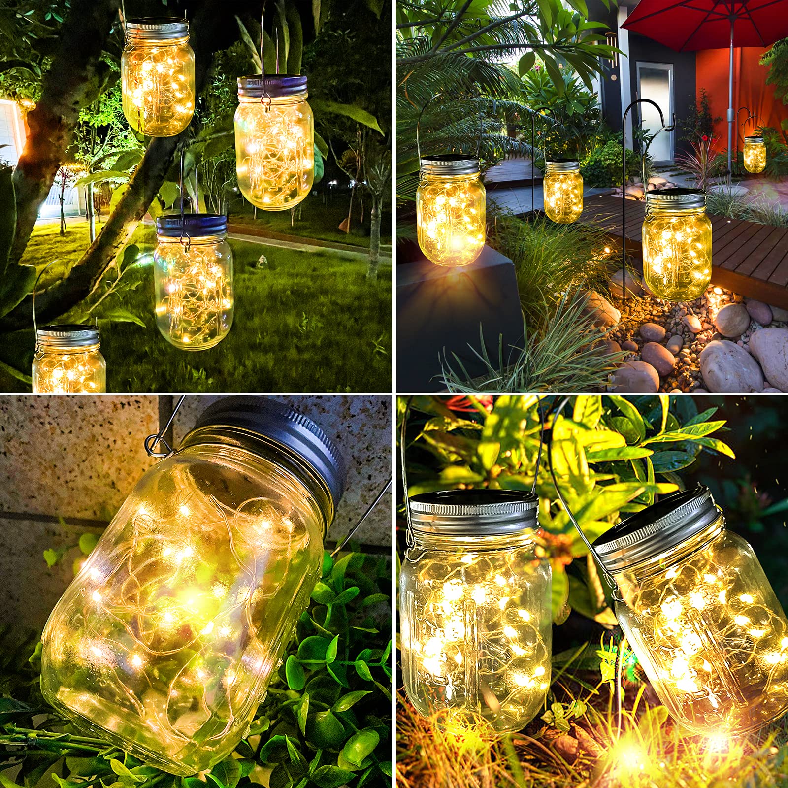 Farolillo solar exterior para jardín, [6 unidades] Solar luz conservas impermeable cadena de luces en vidrio decoración de jardín para exterior farol boda fiesta pared mesa árbol (blanco cálido)