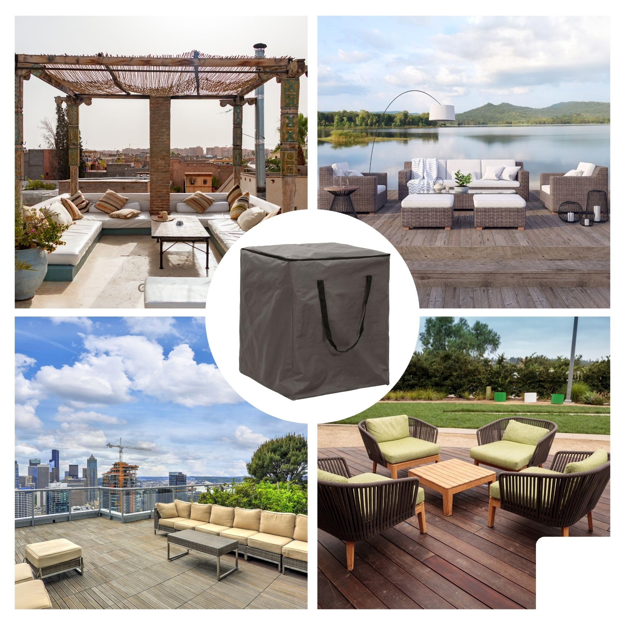 Perel Housse de rangement pour coussins 75 x 75 x 90 cm, sac déperlant pour coussins d’extérieur, housse anti-UV avec poignées pour coussins de jardin et lounge