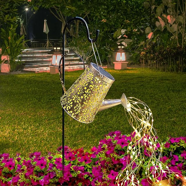 Solar Watering Can Garden Lights - Solar Lights Outdoor Garden Ornaments Waterproof Large Yard Statues Retro Copper Decorations for Home Patio with 35"shepherd Hook