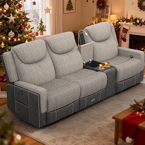 Miniatura 9 de Juego de sofá reclinable manual de dos plazas, sofá reclinable de 2 plazas con consola de almacenamiento y silla reclinable individual extragrande,