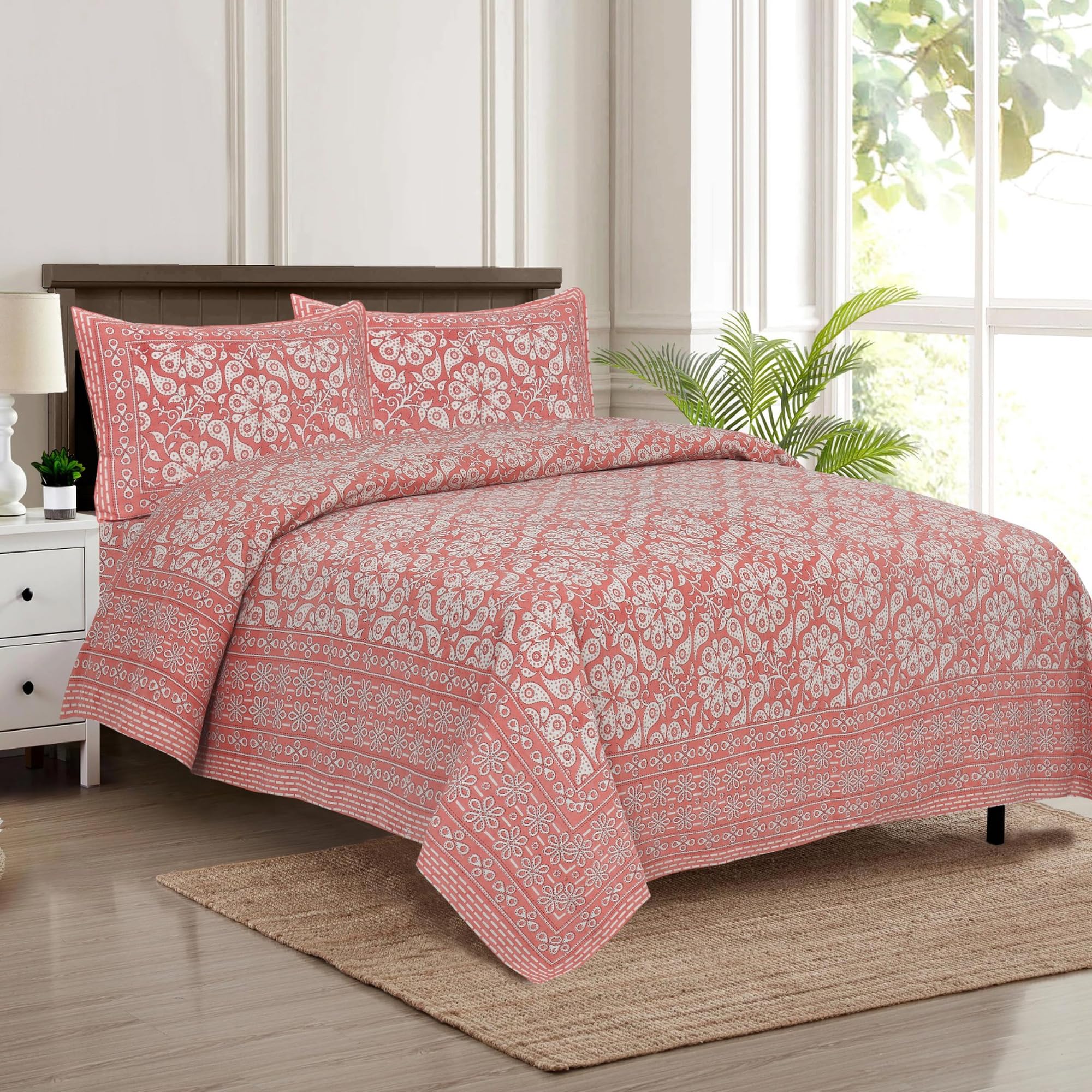 Jaipuri Block Print King Size Cotton Bedsheet Set -21