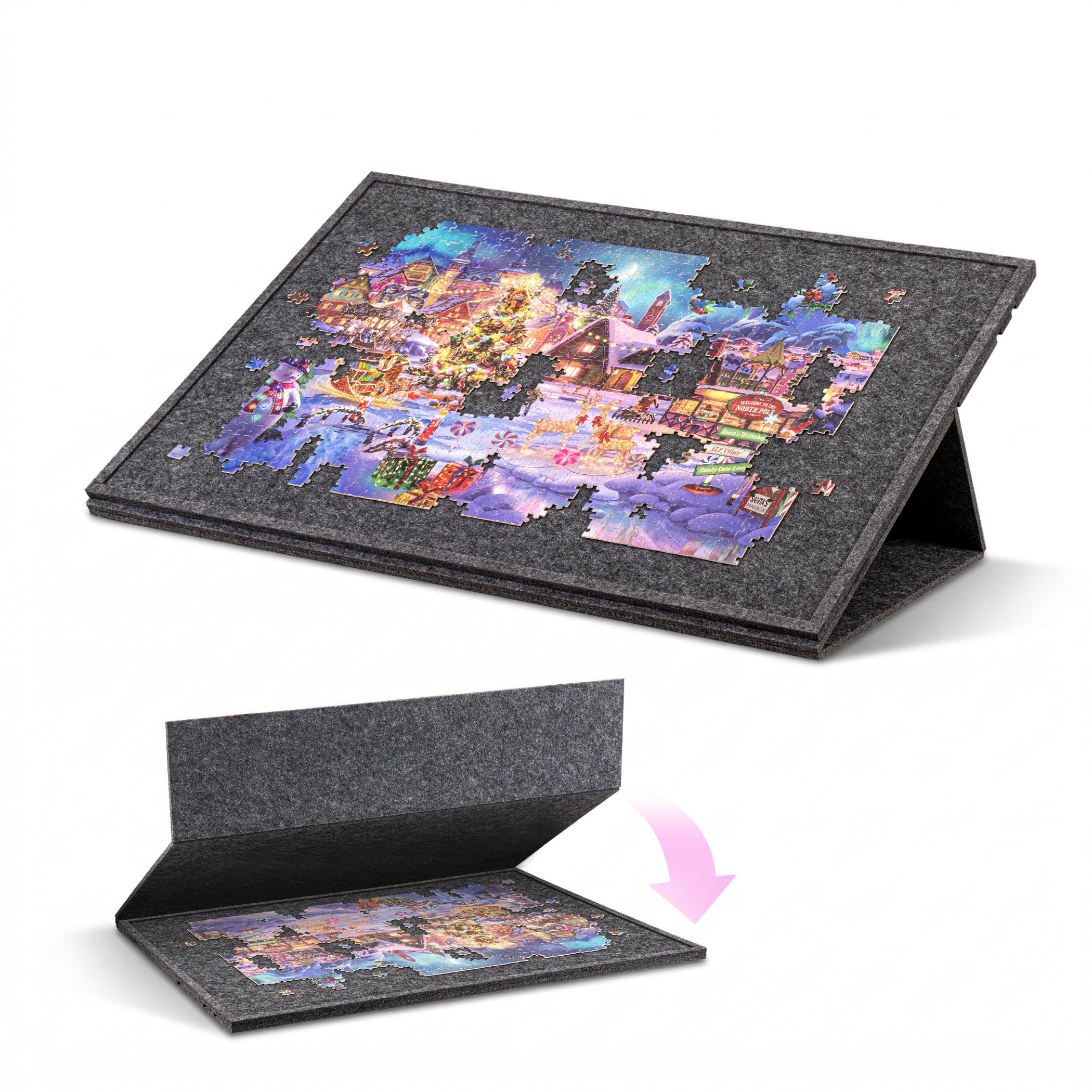 Planche de puzzle inclinable de 1500 pièces avec support et housse 2 en 1, table de rangement en feutre avec 3 angles réglables, légère et portable