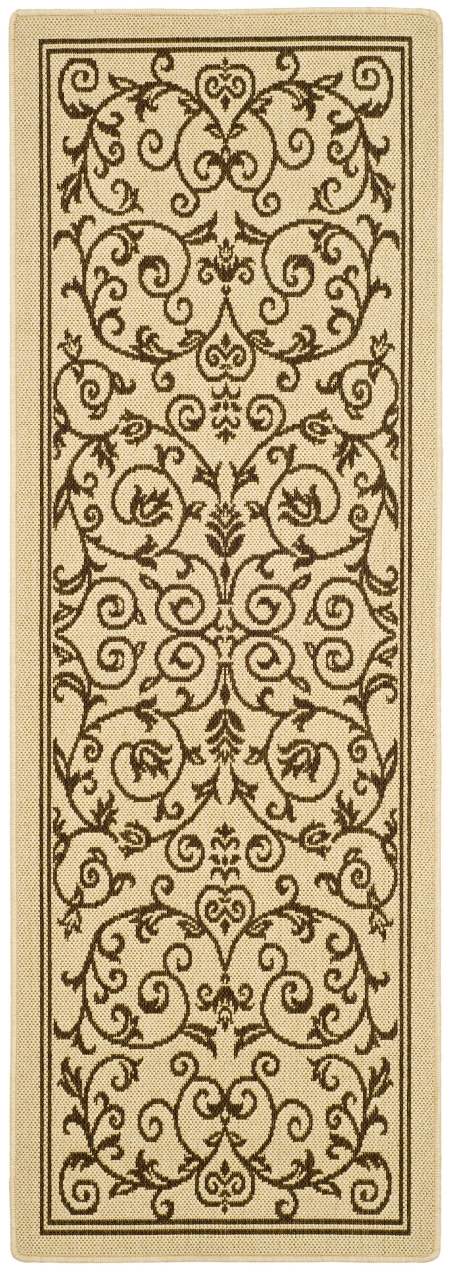 SAFAVIEH Washable Rug Outdoor Courtyard Collection - 2'3" x 10' Runner, Natural & Brown, Non-Shedding & Easy Cleaning, Ideal for Patio, Entryway,