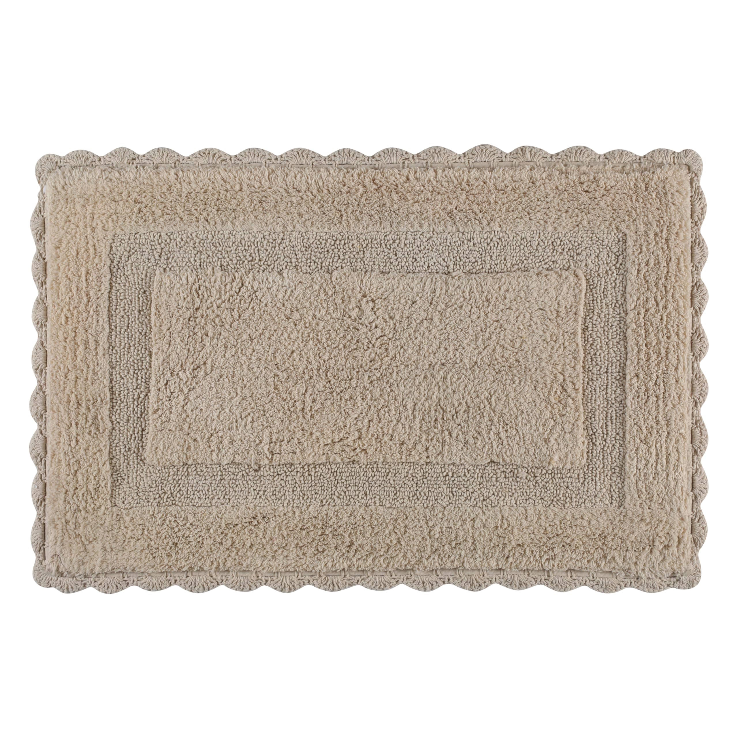 Cotton Crochet Bathmat with Antiskid 21x34 Linen, 100% Pure Cotton, Super Soft White, Plush Absorbent, Hand Tufted Heavy Weight Construction, Full Reversible Step Out Rugs