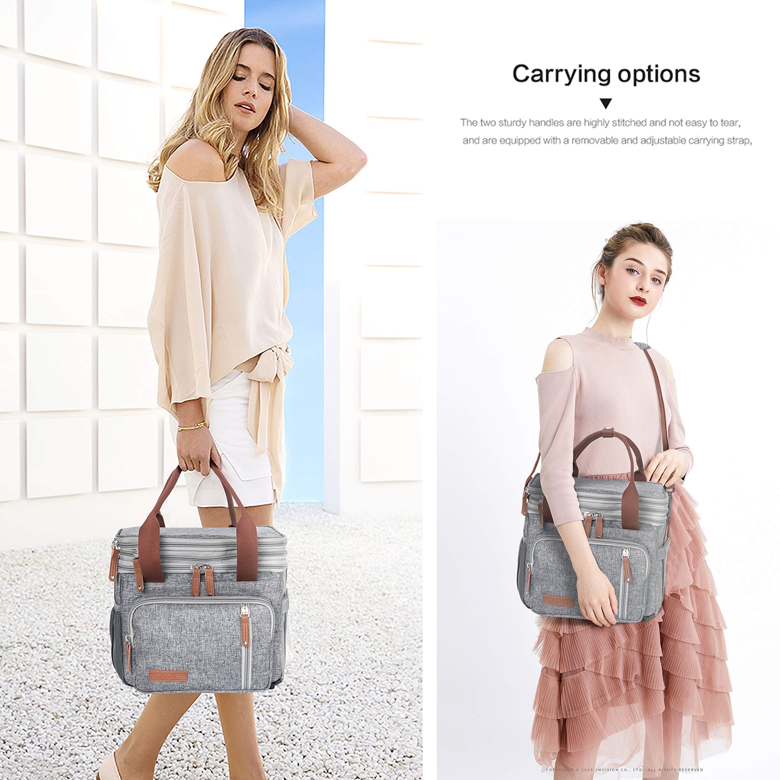 MOV COMPRA Lonchera para adultos para el trabajo, bolsas de almuerzo grandes expandibles para mujeres y hombres, lonchera de doble cubierta a prueba de fugas con correa de hombro extraíble (gris)
