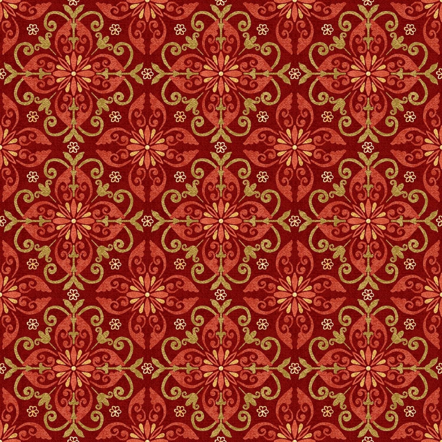 Quality Sewing Fabric – Chicken Shack by Jan Mott 3310 88 Red Medallion Tiles 100% Cotton By The Yards Size; 36x44 inch