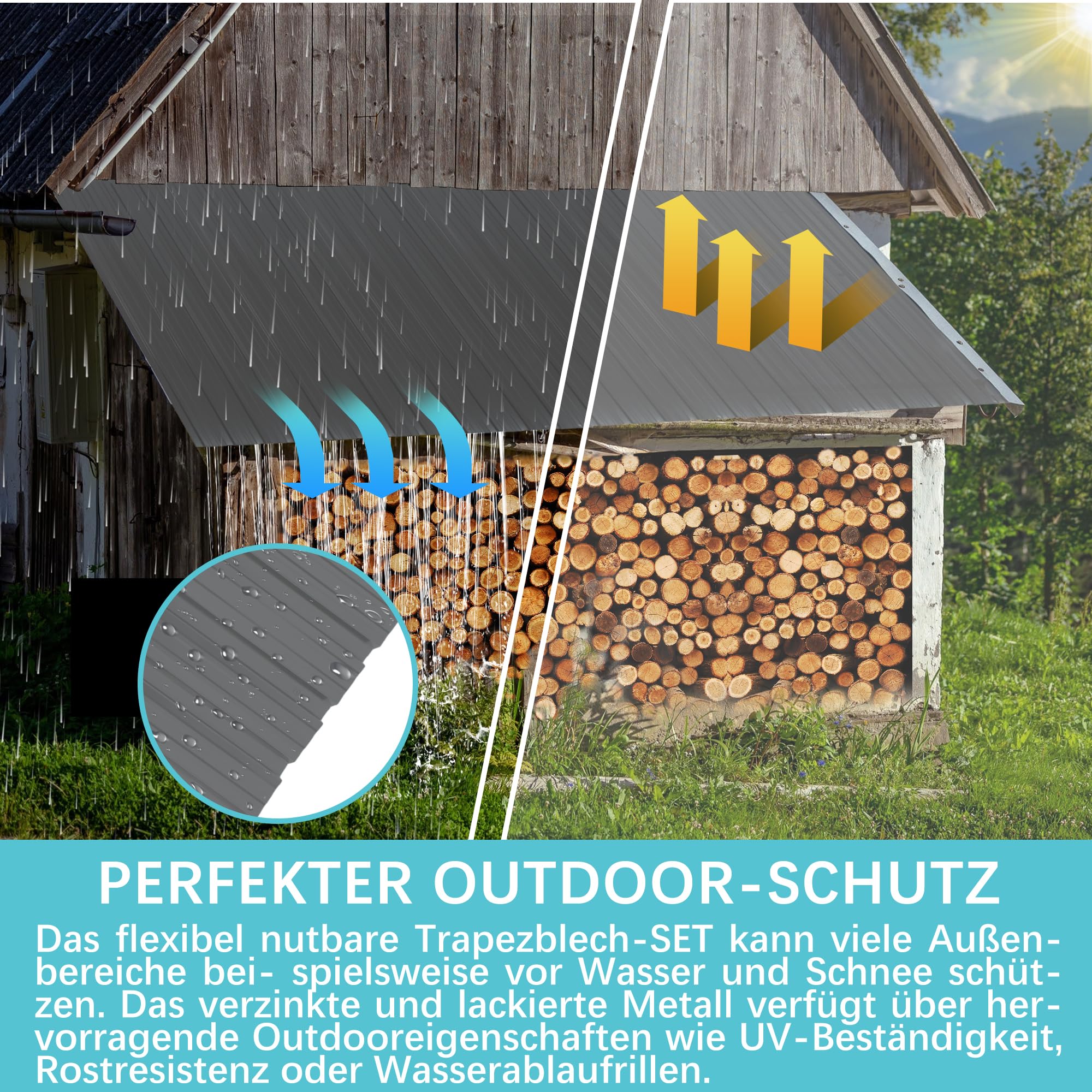Thanaddo 22er Set Trapezblech Profilblech, 10,12m² Dachblech Platten, 0,25mm Verzinkter Stahl mit vorgebohrten Löchern, 108x43cm Blechplatten mit Schrauben für Gartenhaus Carport Schuppen, Grau