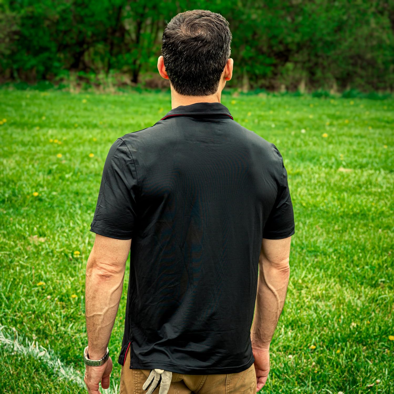 Men's Short Sleeve Stretch Summer Cooling Dry Fit Wicking Performance Golf Polo Shirt - UPF 50+ (Real Carbon Fiber Buttons)
