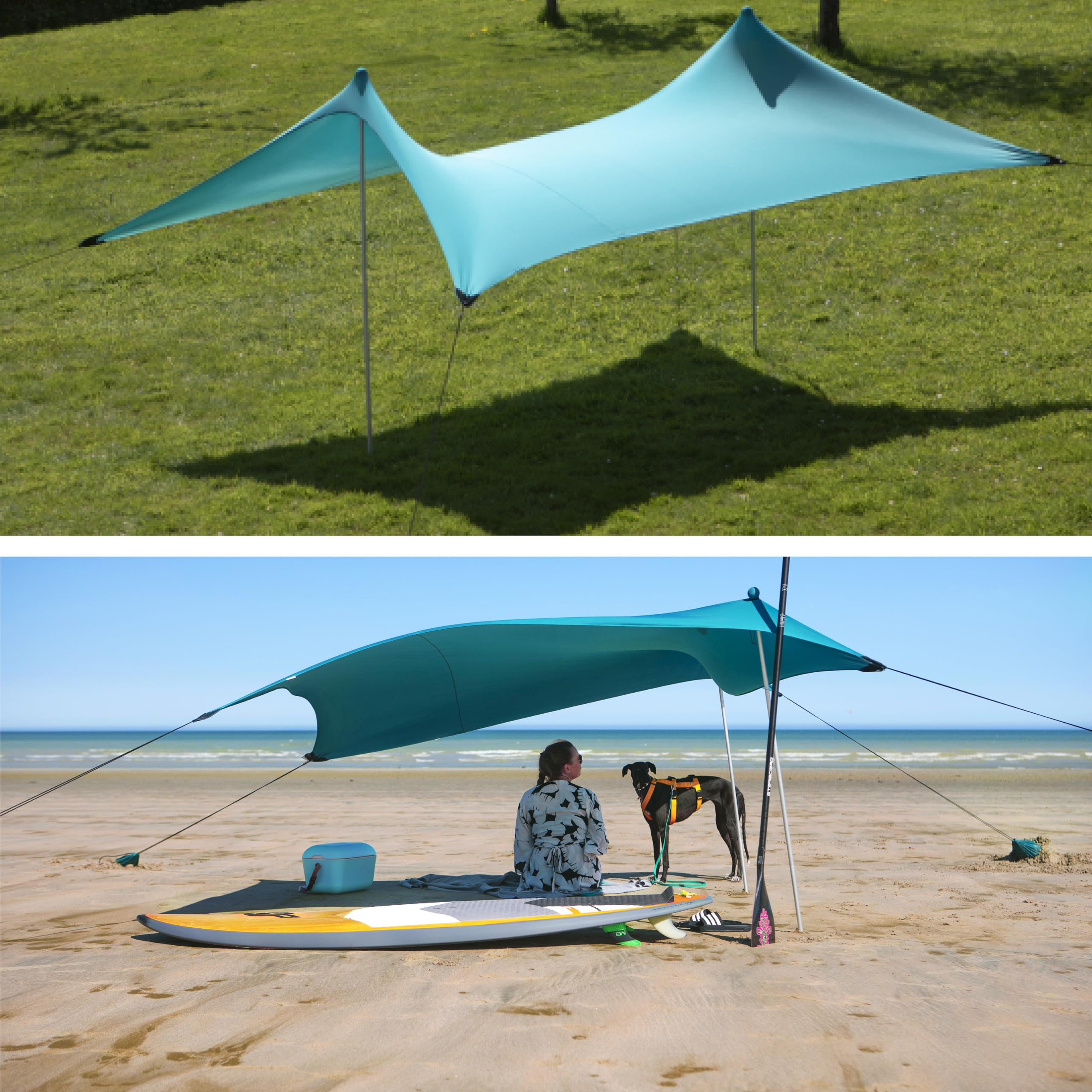 Meister 6819500 Voile d'ombrage - 210 x 210 mm - 180 g/m² - Lycra/Polyester - avec ancrages de Sable - Vert/Tente de Plage/Toit de Protection Solaire