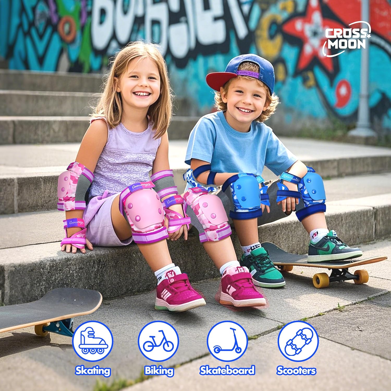 Cool Toddler Roller Skates with Knee Pads, Elbow Pads, Wrist Guards Protective Gear Set