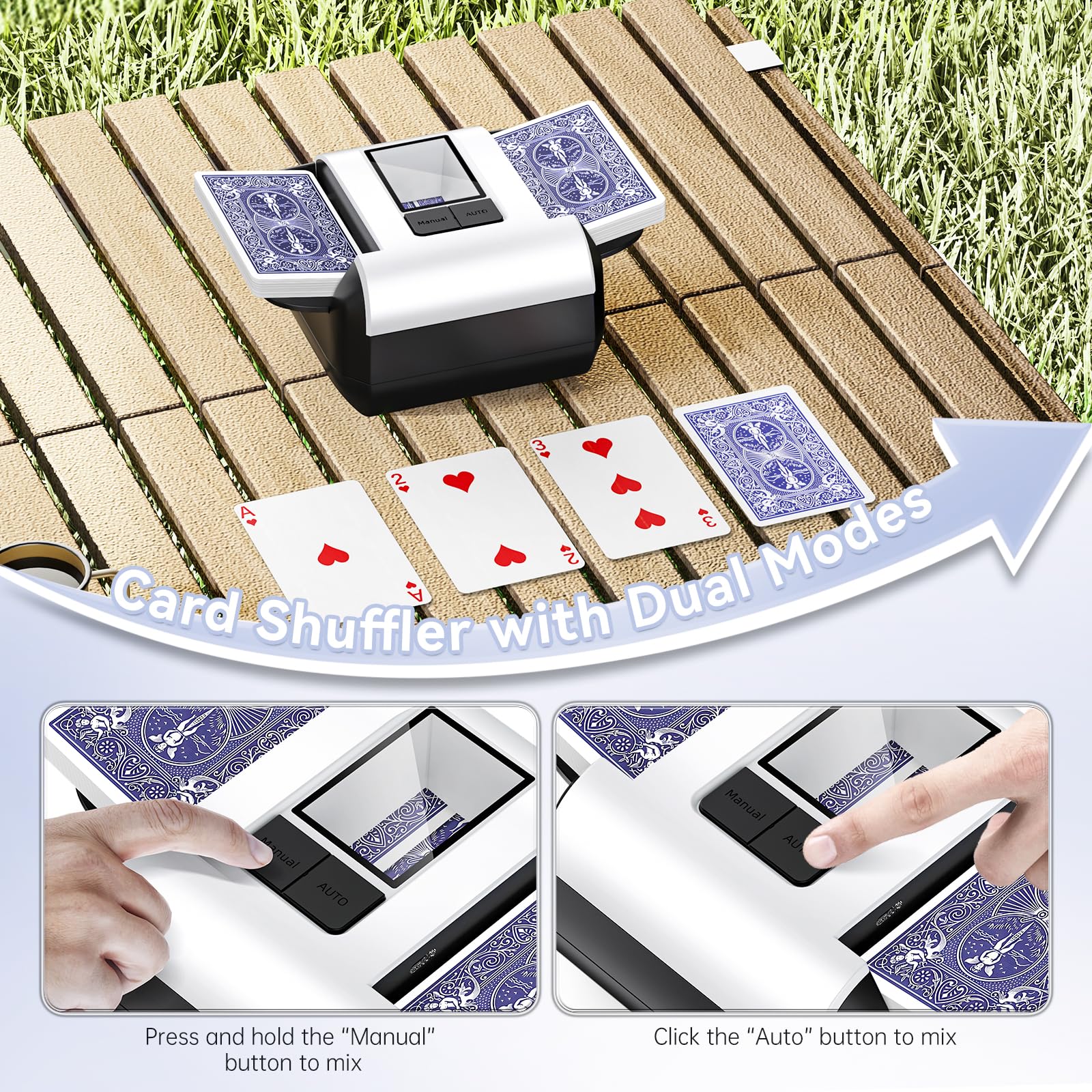 Automatischer Kartenschüttler für Texas Hold'em Poker, USB-C aufladbar, leiser Betrieb, 2 Modi