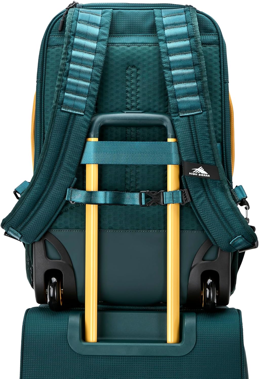 High Sierra Hi-Life 3-in-1 Convertible Wheeled Backpack - Features Removable Daypack, Stack-It Strap, Adjustable Handle, Fleeced Pocket For Scratch Protection, Dual Water Bottle Pockets - Green/Yellow
